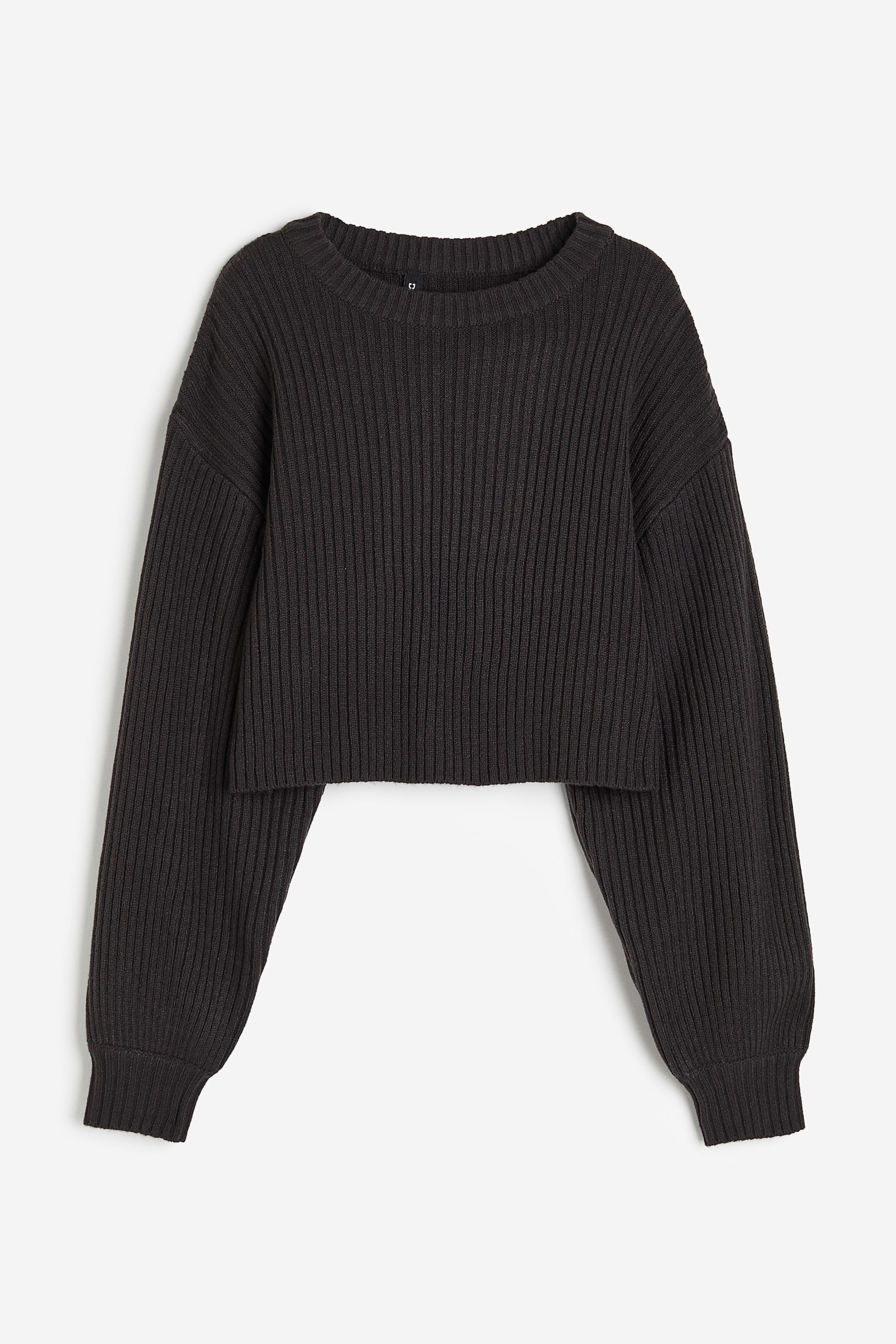 Cropped Rib Knit Sweater - Black