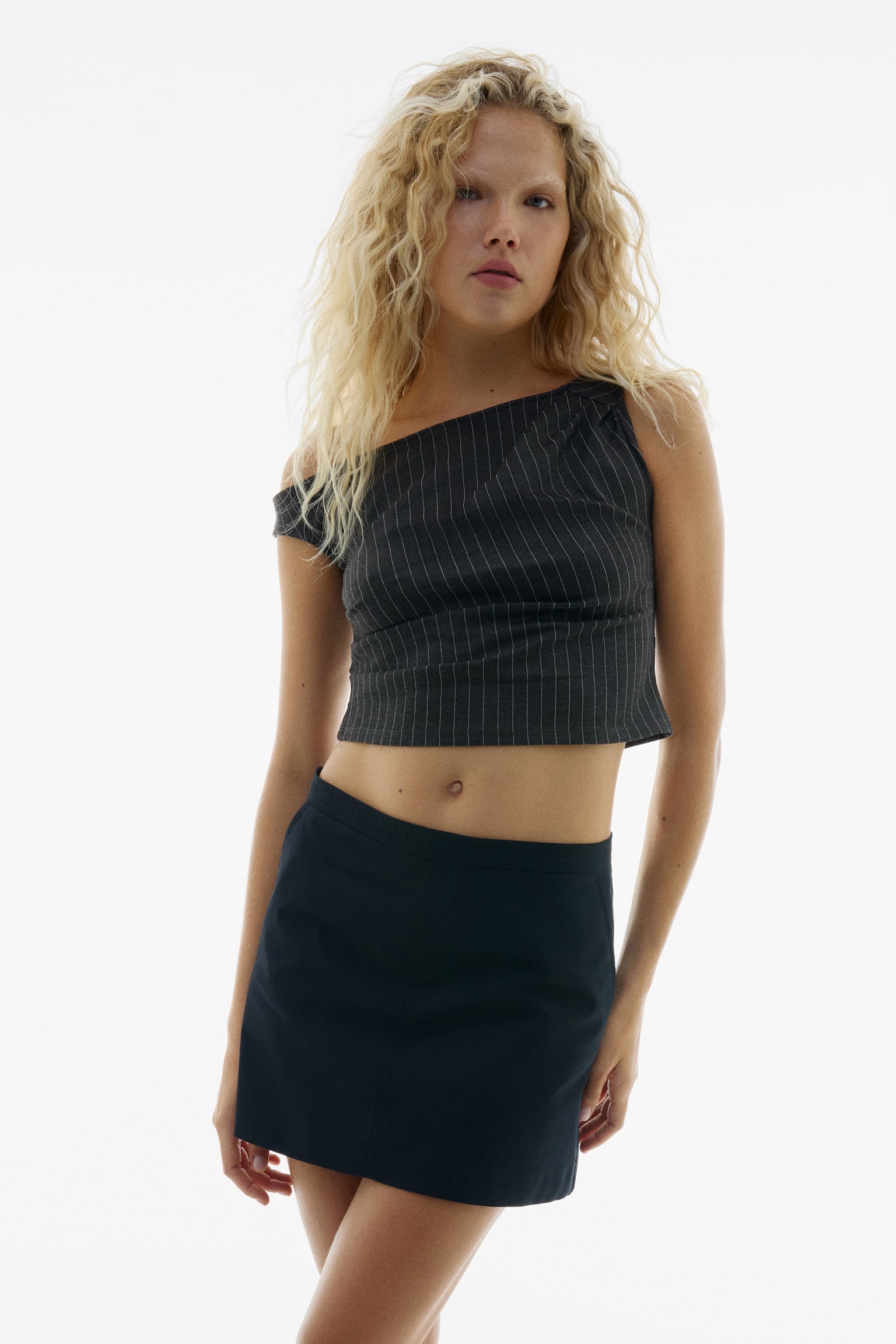 One-shoulder Ponte di Roma top - Dark grey/Striped - 6