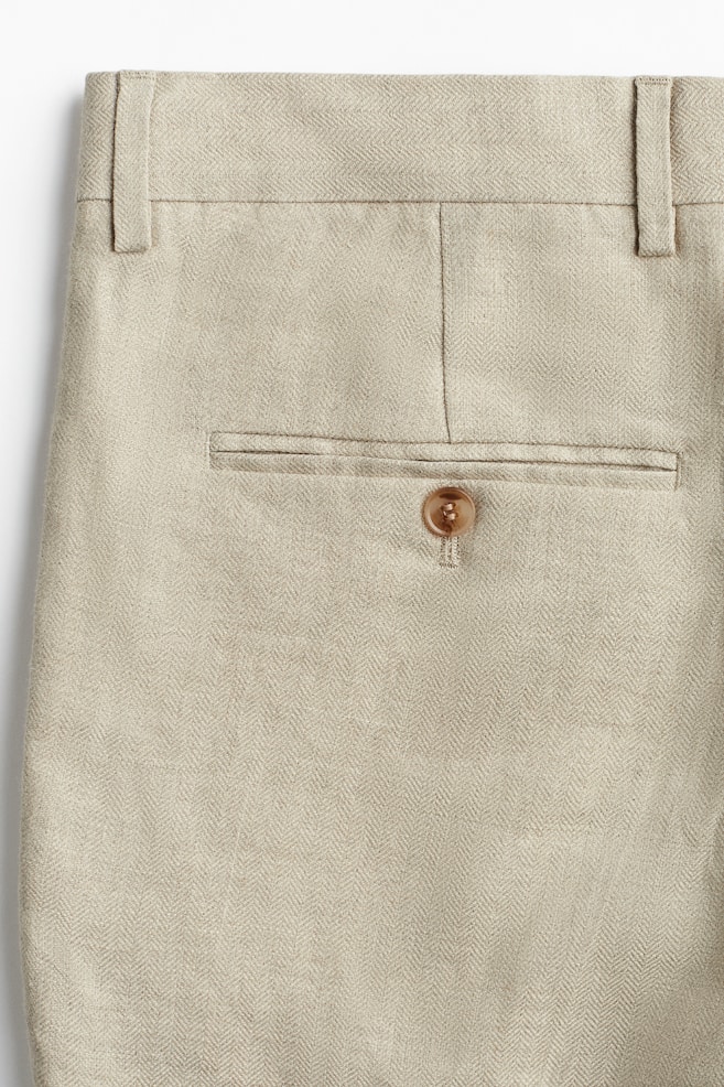 Slim Fit Linen Suit Pants - Beige - 3