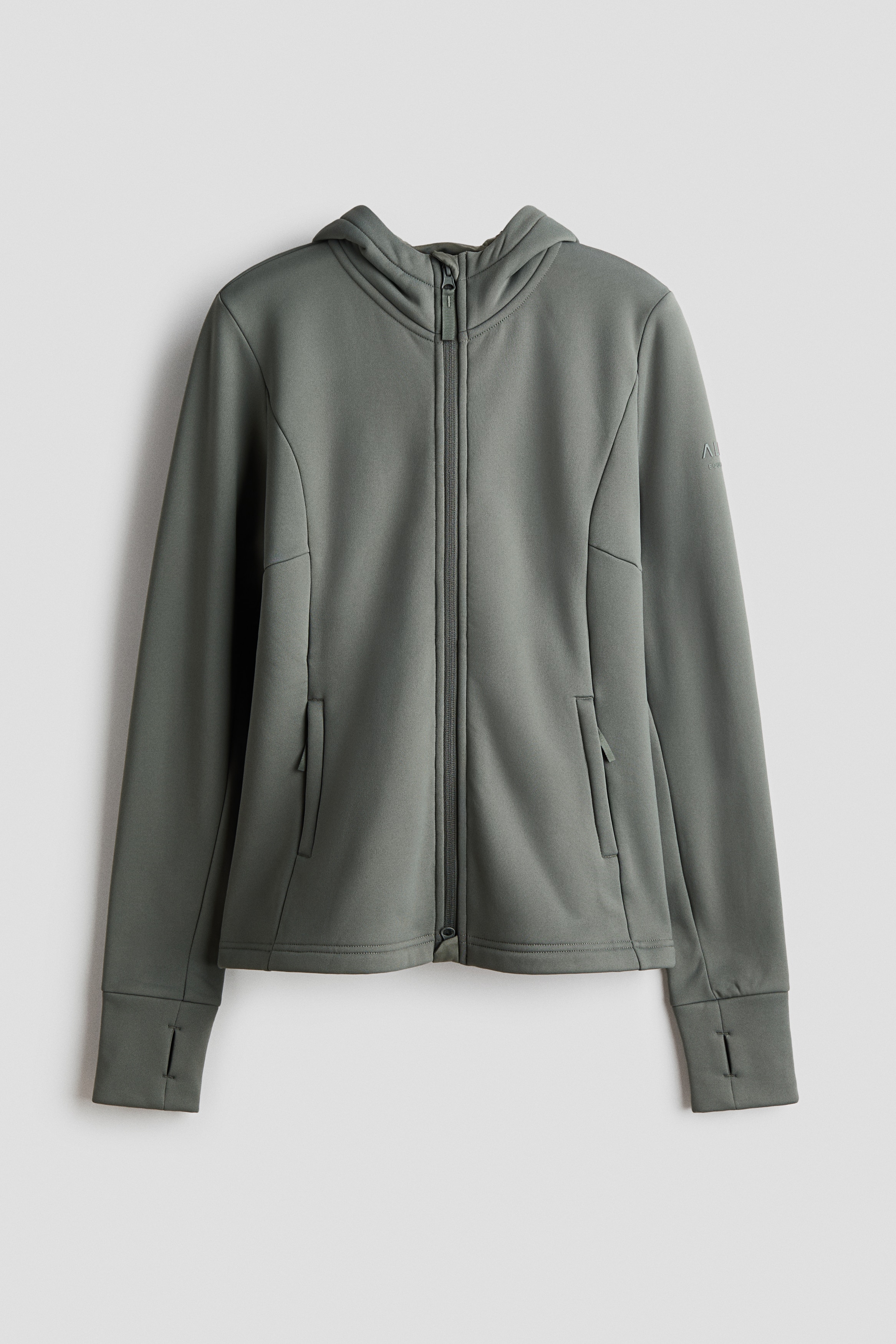 Sportjacke mit Kapuze in Slim Fit - Khakigrün/Schwarz