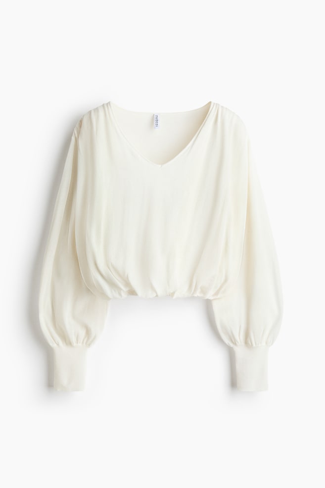 Balloon-Sleeved Bubble-Hem Top - Ivory - 1