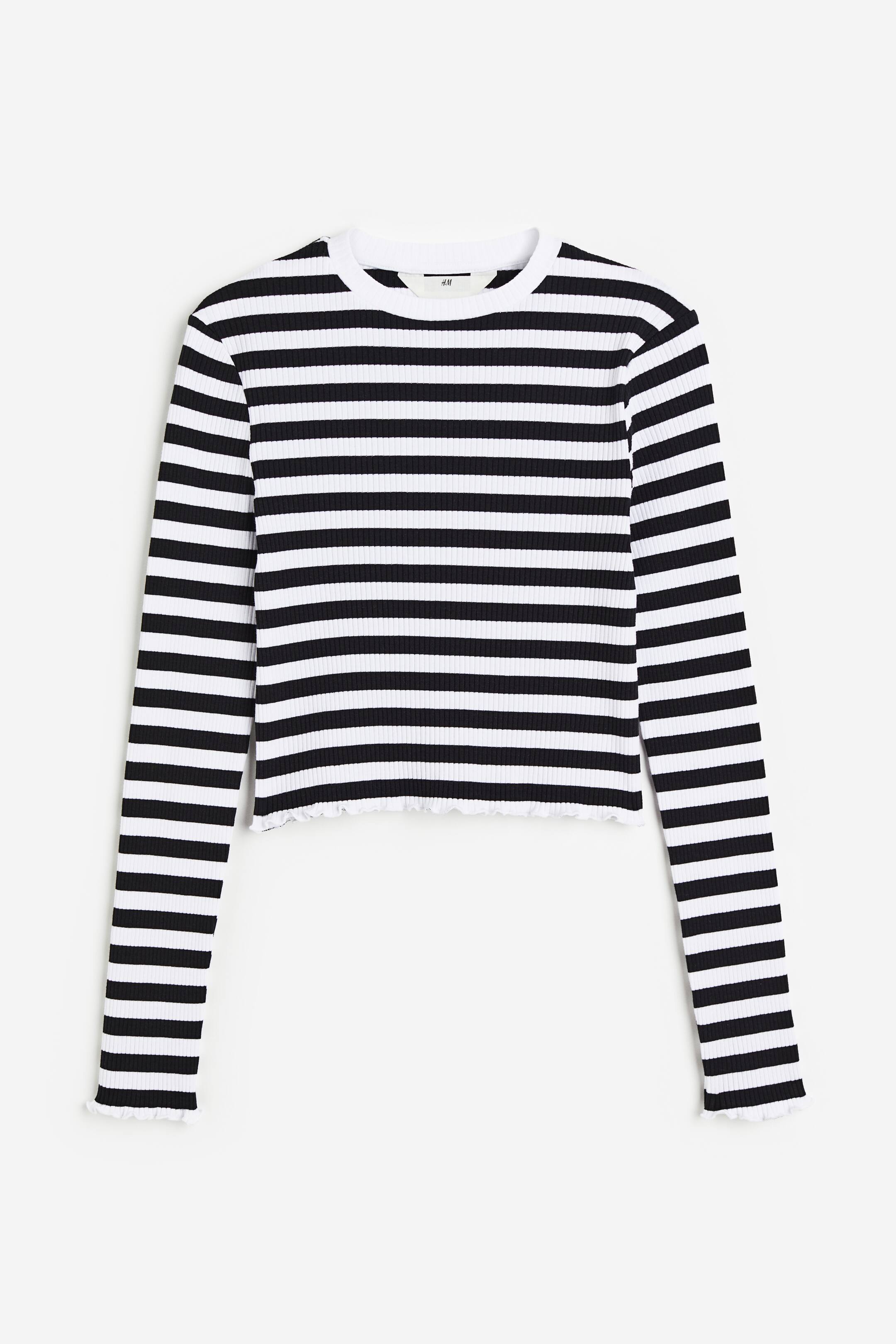 View larger image: Ribbed cotton jersey cropped top - White/Black striped - Kids | H&M 1