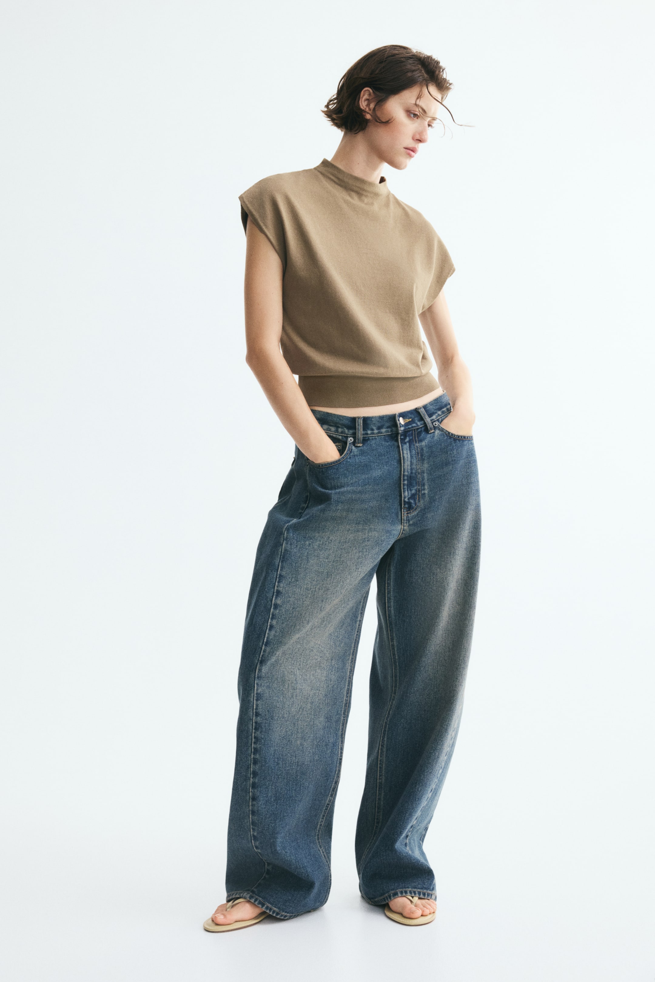 Cap-Sleeved Fine-Knit Top