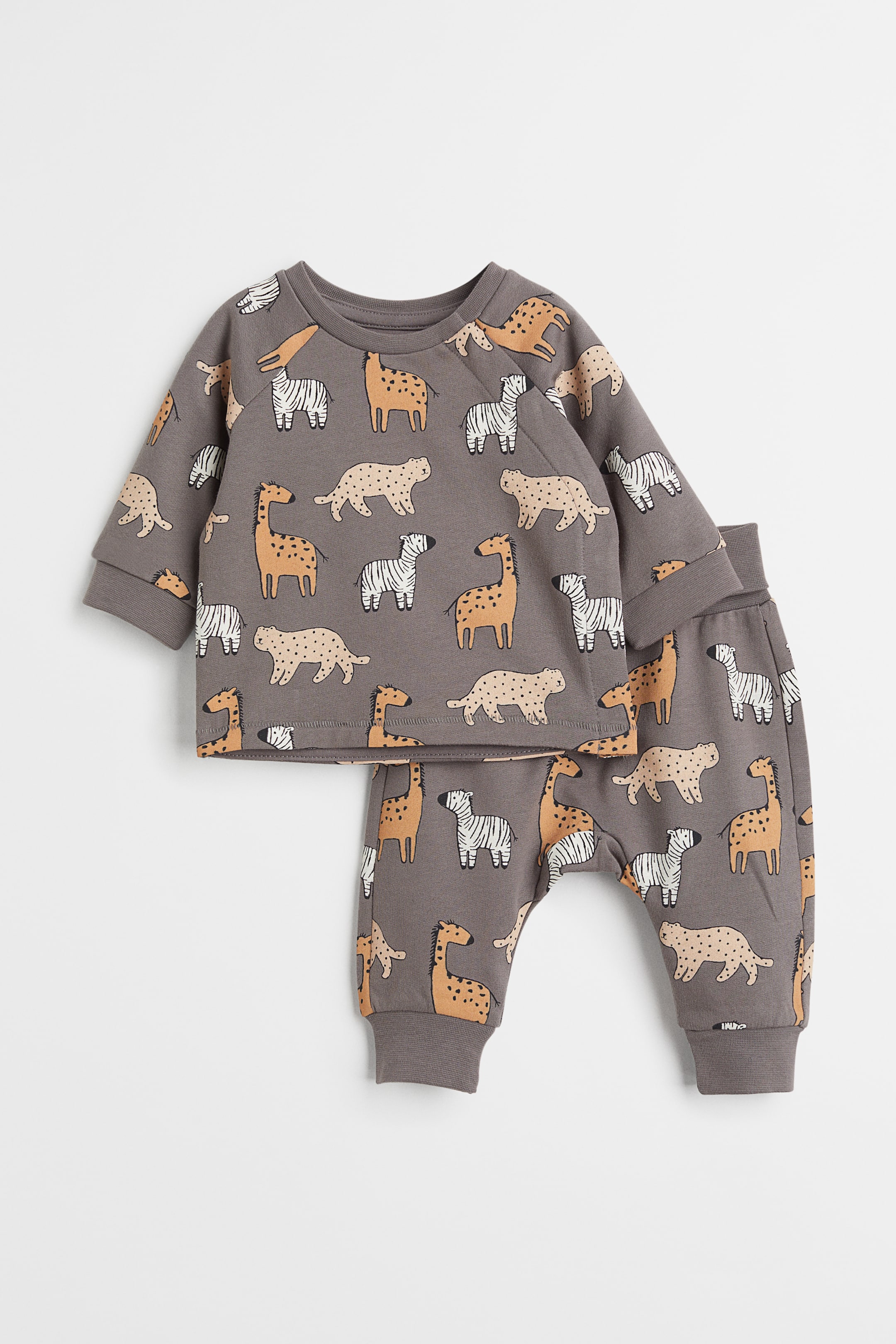 View larger image: 2-piece cotton sweatshirt set - Dark grey/Animals - Kids | H&M 1