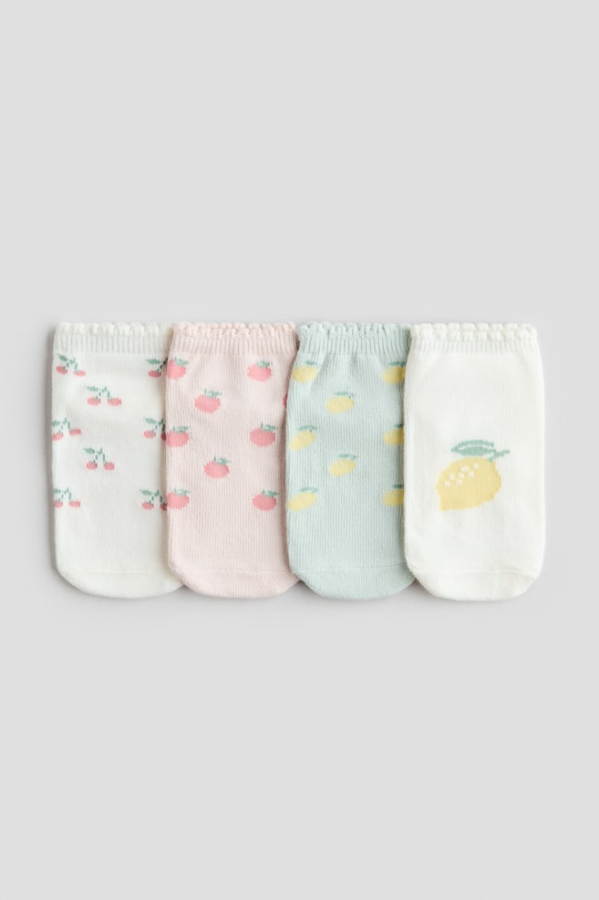 Set de 4 perechi de șosete scurte - Verde-deschis/fructe/Roz-deschis/căpșuni - 1