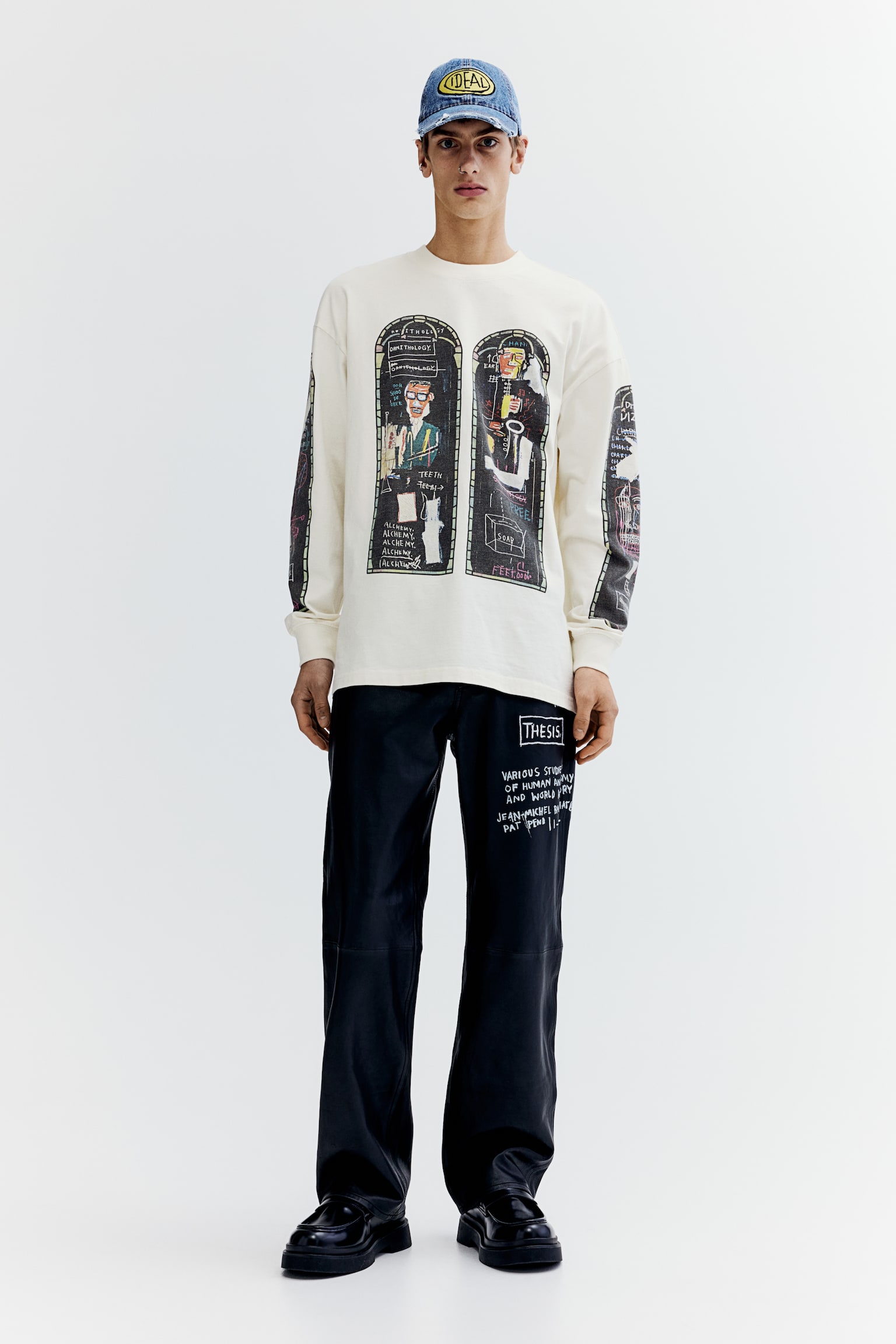 Oversized Fit Long-sleeved cotton top - Cream/Basquiat - 1