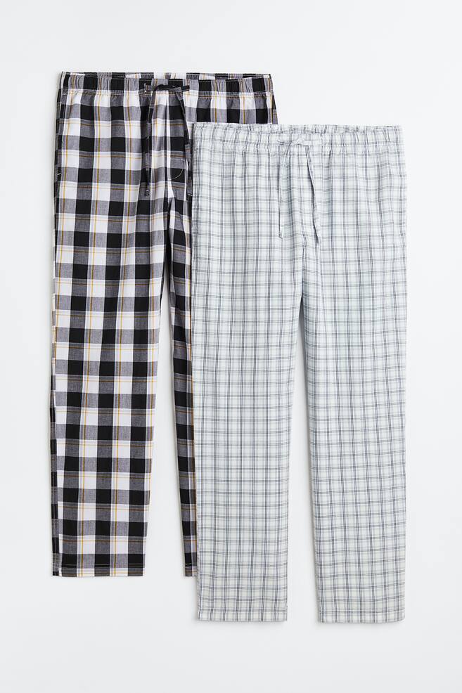 2-pack Regular Fit pyjama bottoms - Light blue/Checked/Khaki green/Dark blue - 2