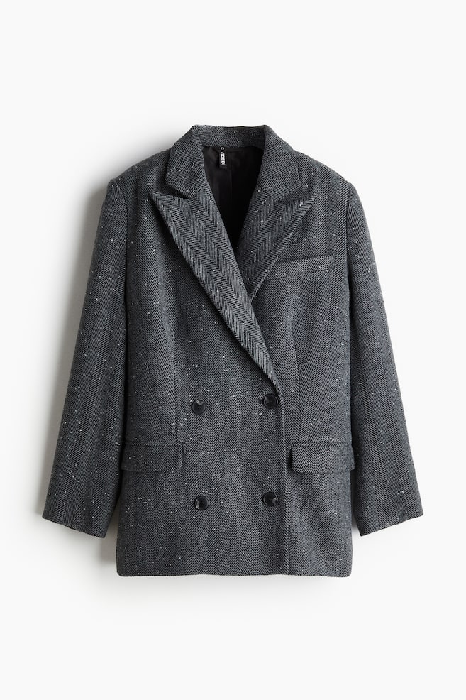 Zweireihiger Blazer - Grau/Fischgrätmuster - 1