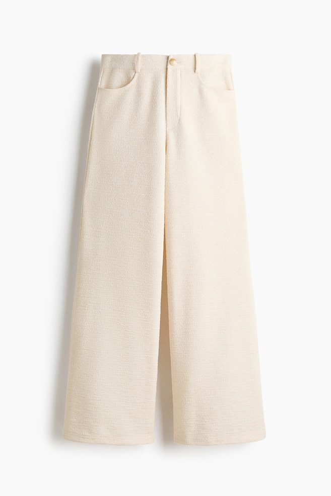 Wide-Leg Bouclé Pants - Cream/Dark brown - 1