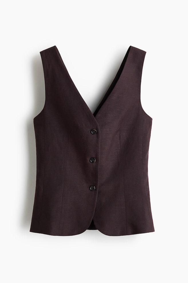 Linen-blend waistcoat - Dark brown/Dark red - 1