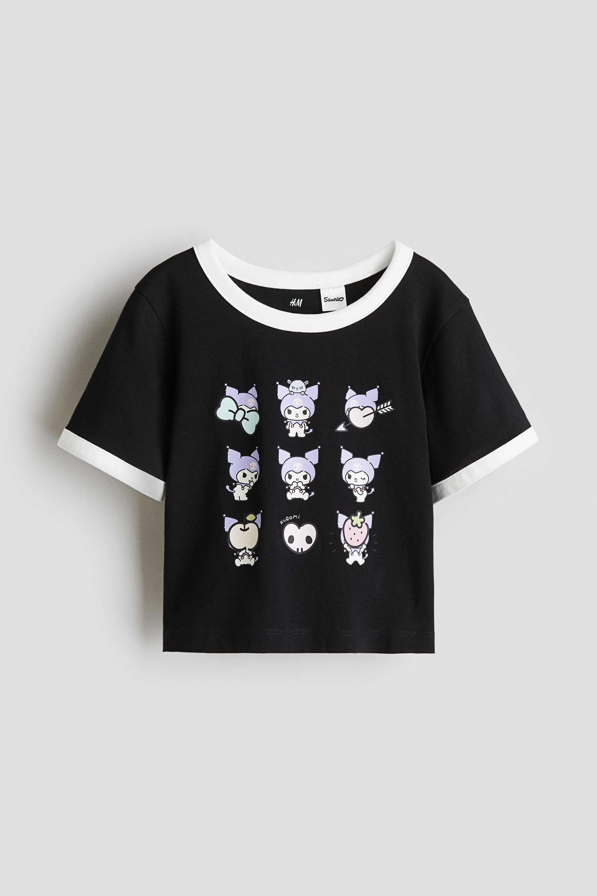 Print-motif cotton top - Black/Kuromi/Light blue/Cinnamoroll