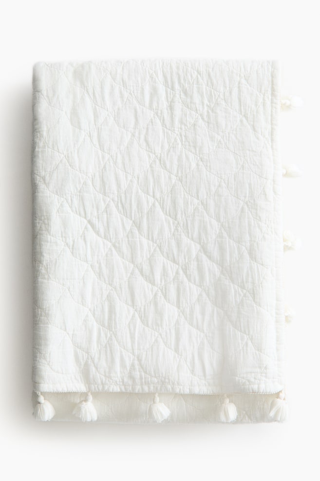 Quilted Cotton Bedspread - White/Light dusty pink - 1