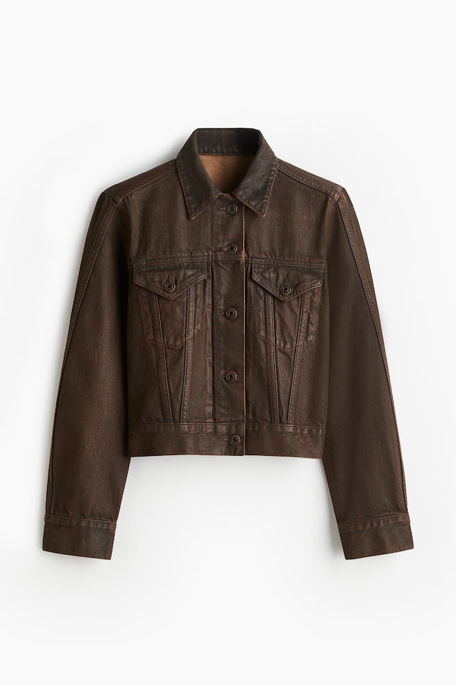 Jeansjas met coating - Donkerbruin - 1