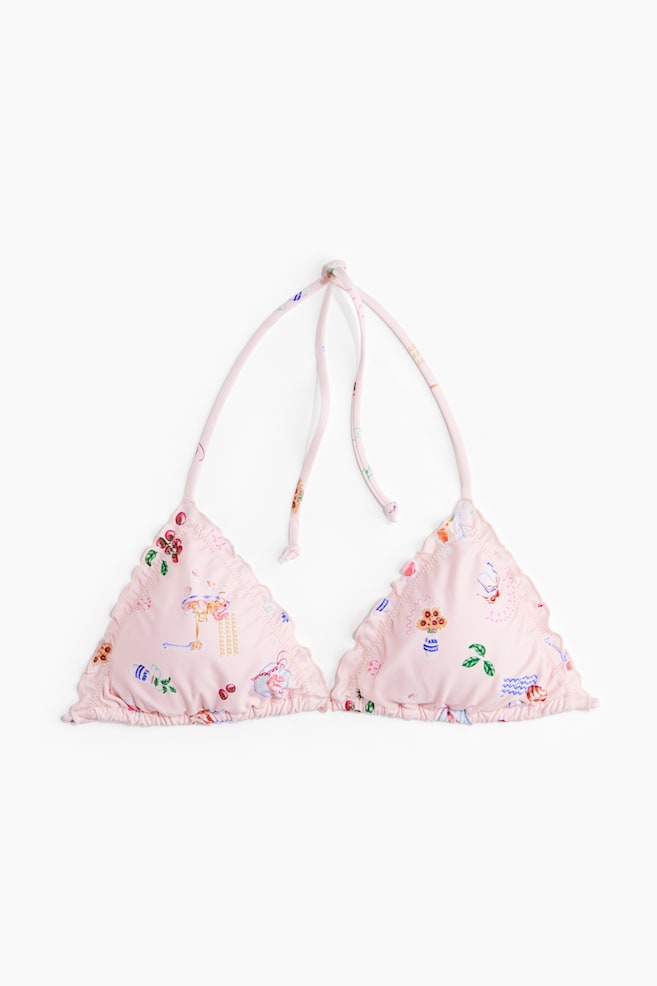 Wattiertes Triangel-Bikinitop - Hellrosa/Gemustert/Cremefarben/Palmen - 1