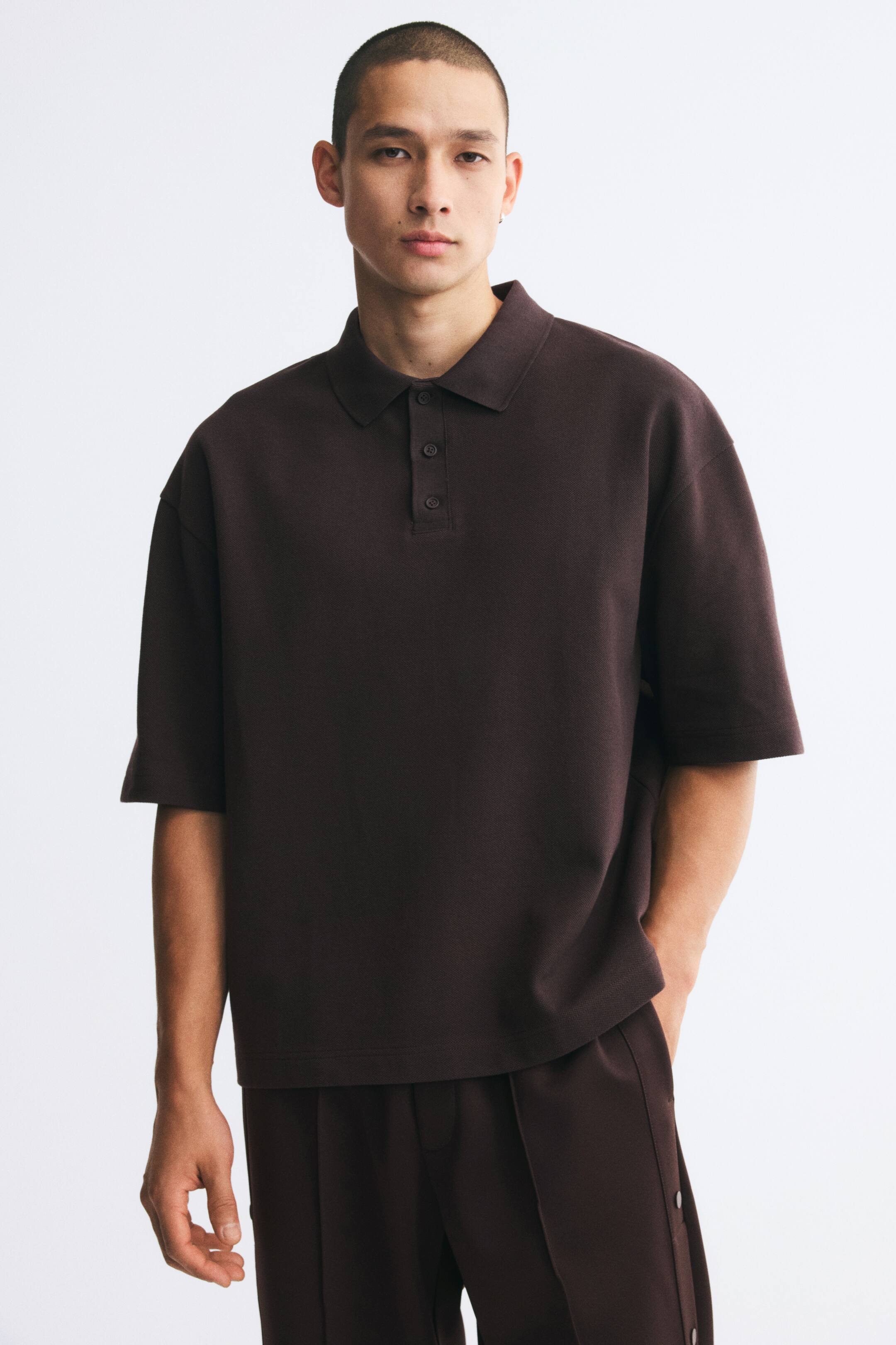 View larger image: Oversized Fit Cotton polo shirt - Dark brown - Men | H&M 1