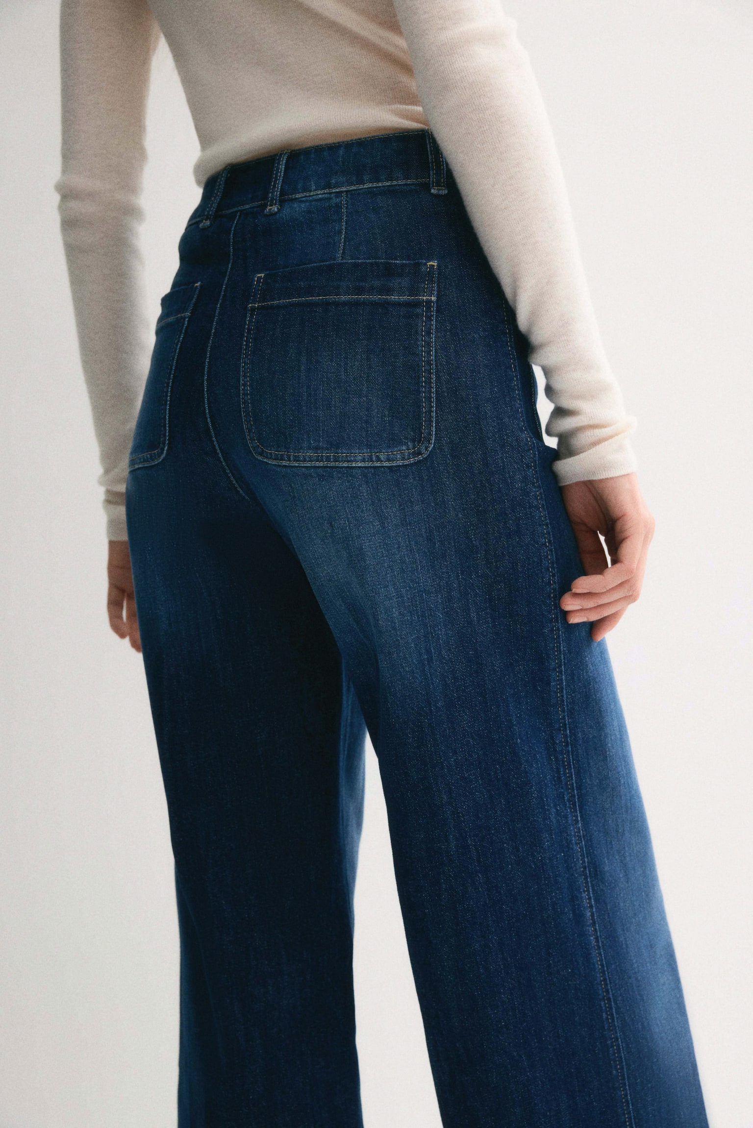 Wide High Jeans - Mørk denimblå/Hvid/Denimblå/Sart gul - 4