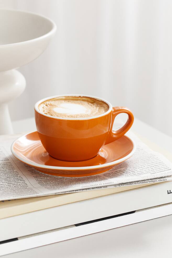 Cappuccino cup and saucer - Orange/White/Brown/White/Black/Black - 2