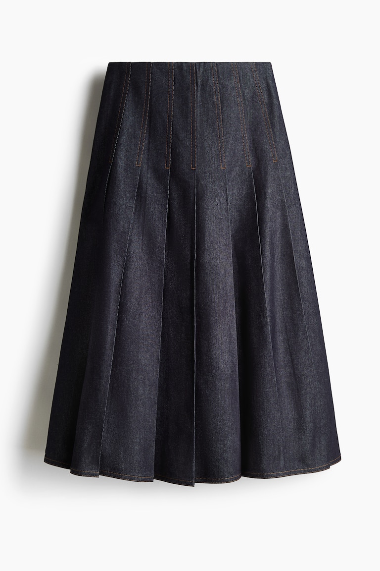 Pleated Denim Skirt Dark denim blue Ladies H&M US