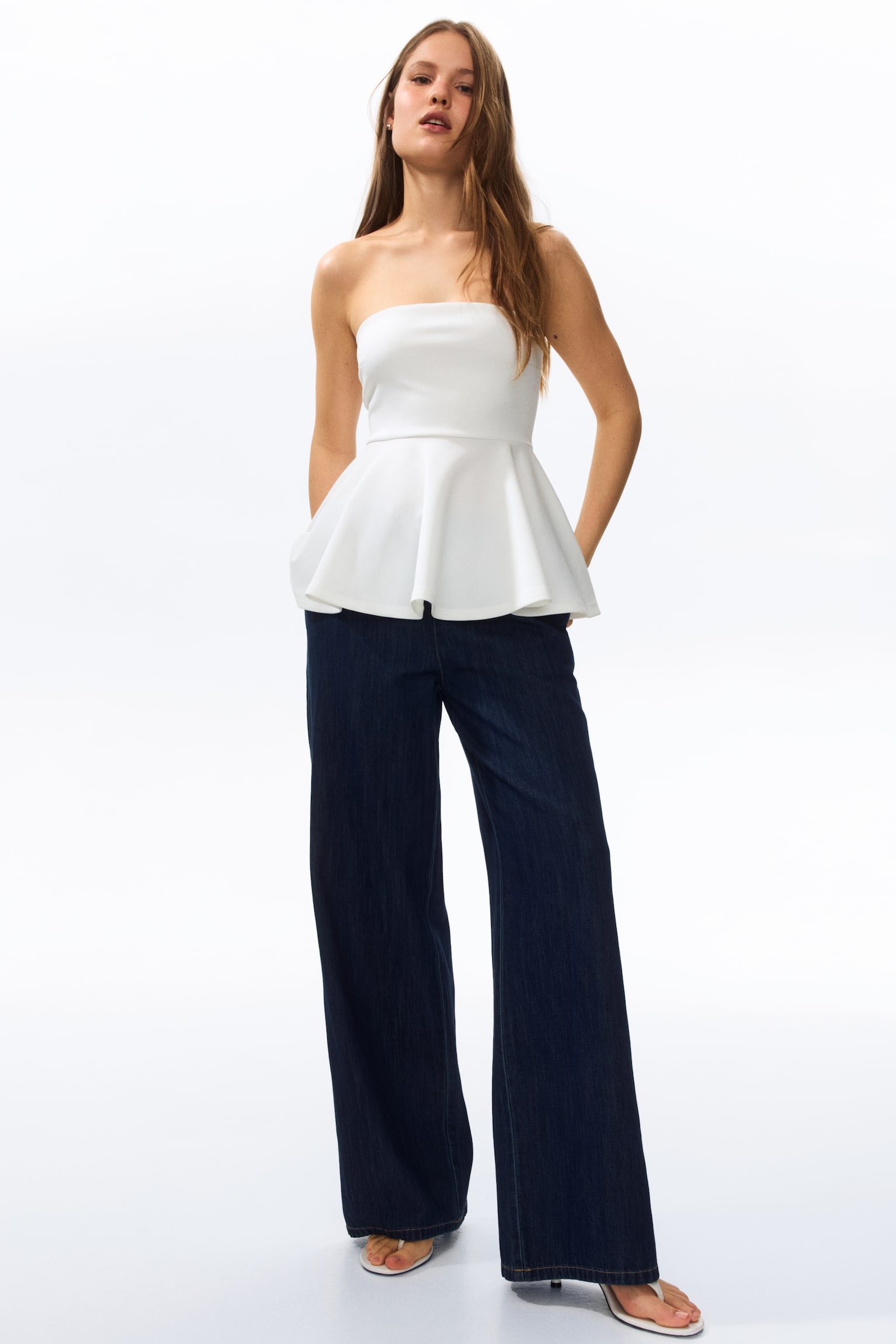 Denim pull-on trousers - Dark denim blue/Light beige/Striped/Light grey/Denim blue - 4