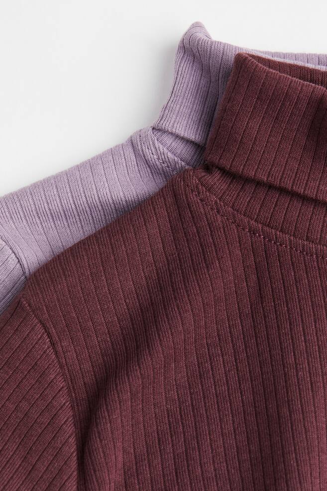 2-pack ribbed jersey polo-neck tops - Purple/Dark red/Mustard yellow/Natural white/Dark red/Striped/Light pink/Purple - 5