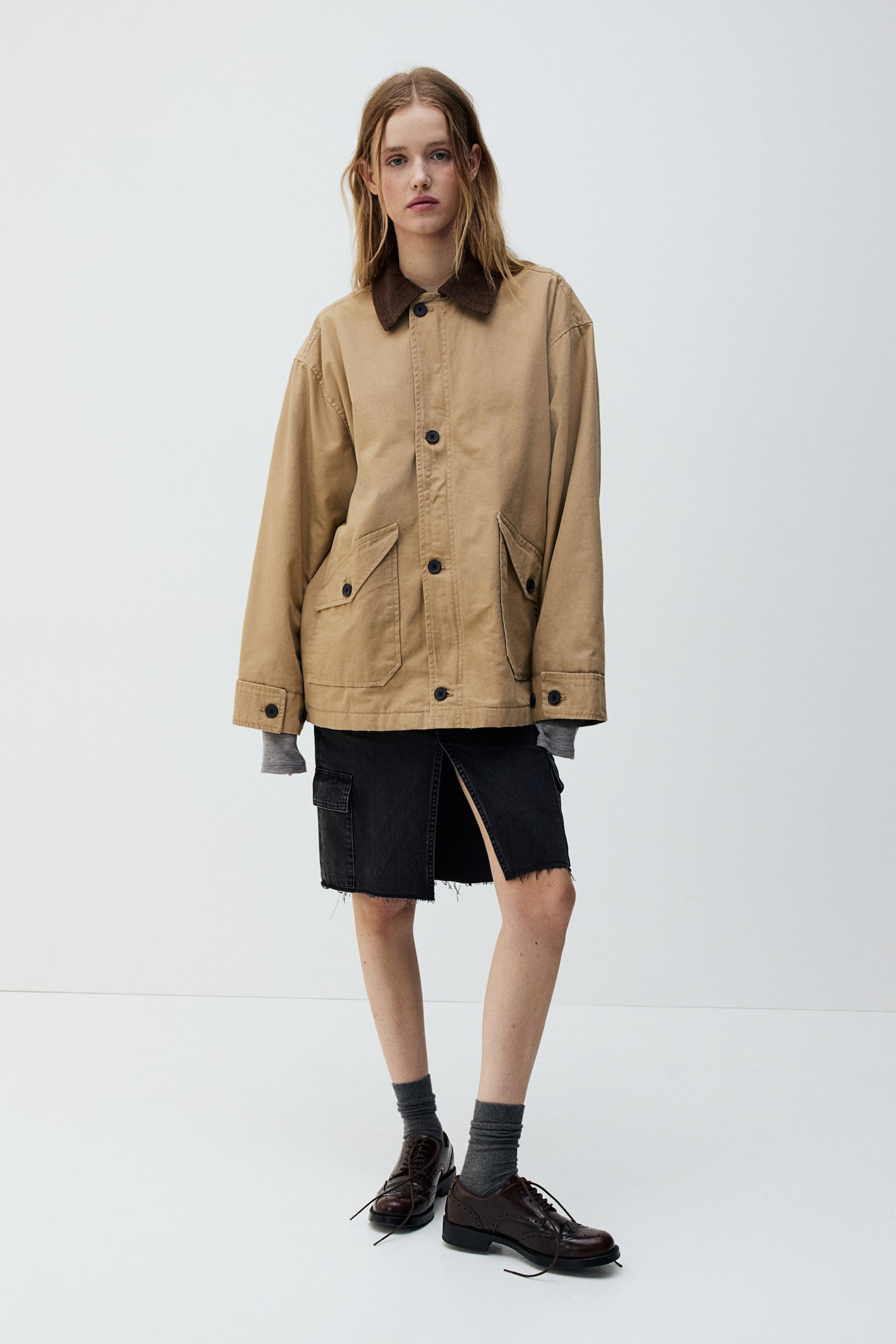 Oversized canvas jacket - Beige/Khaki green - 1