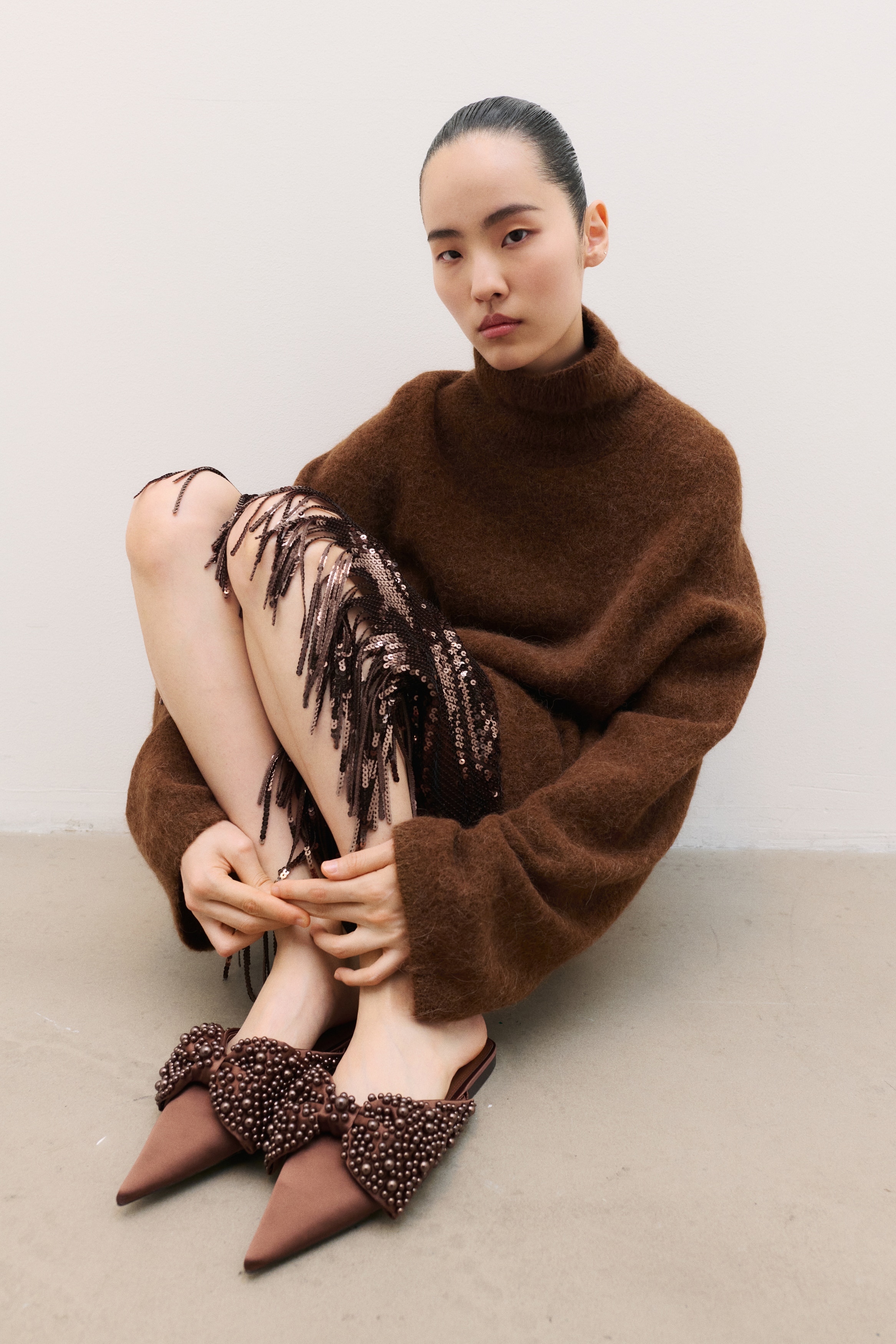 Embellished Mules - Brown