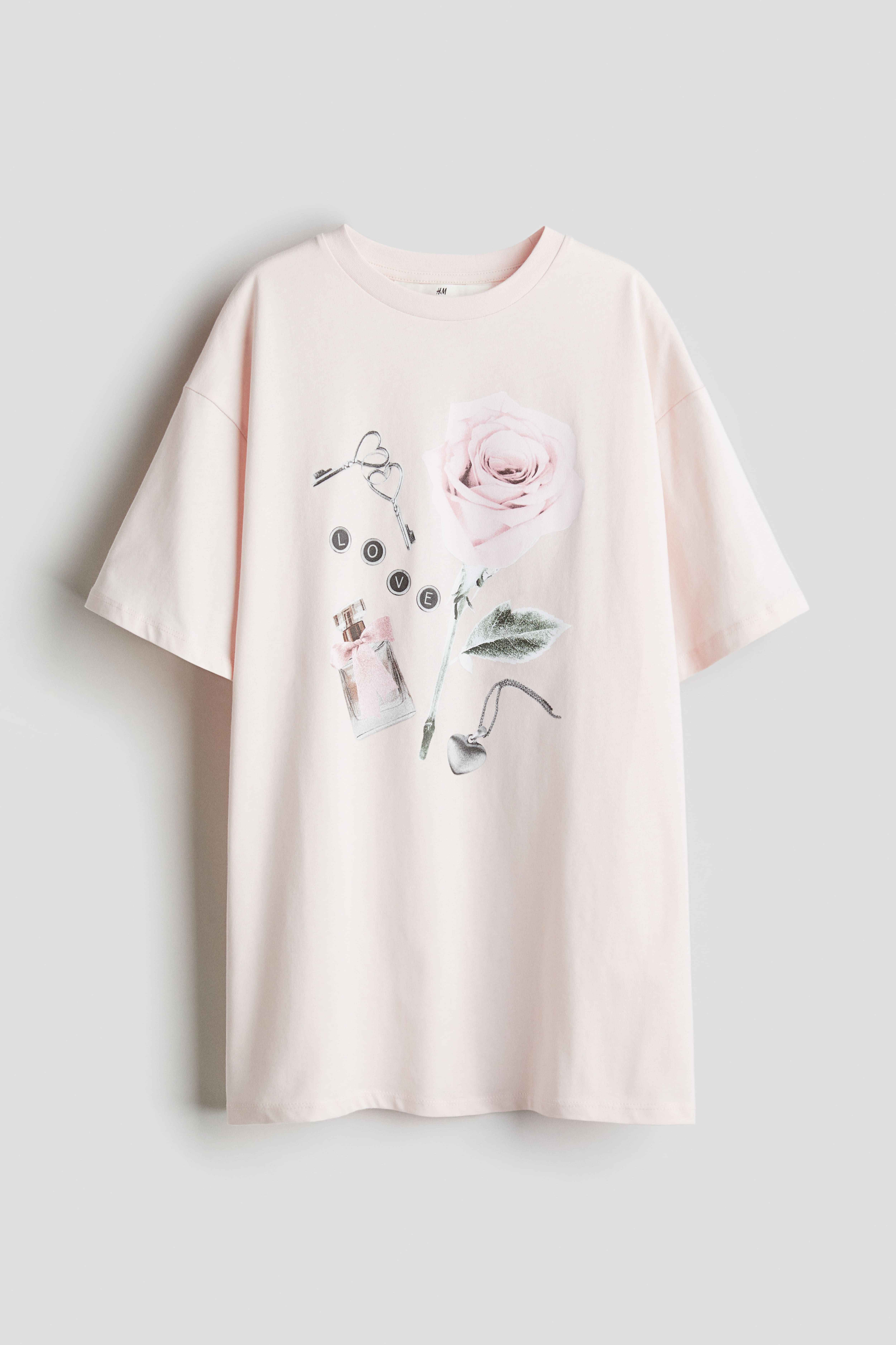 Oversized Printed T-shirt - Round Neck - Short sleeve - Light pink 