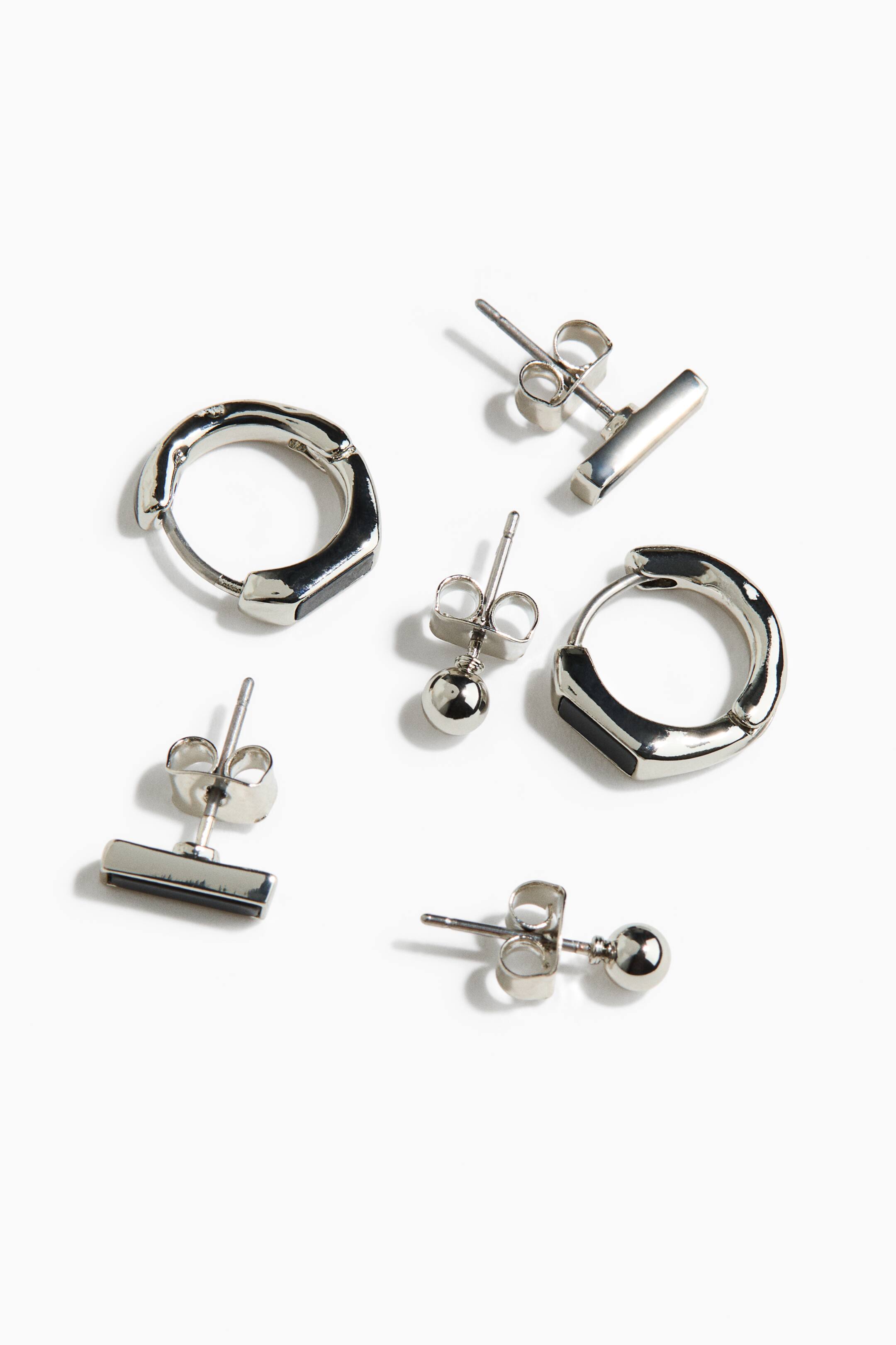 Ampliar la imagen: 3 pares de aretes - Negro/Plateado - Men | H&M MX 2