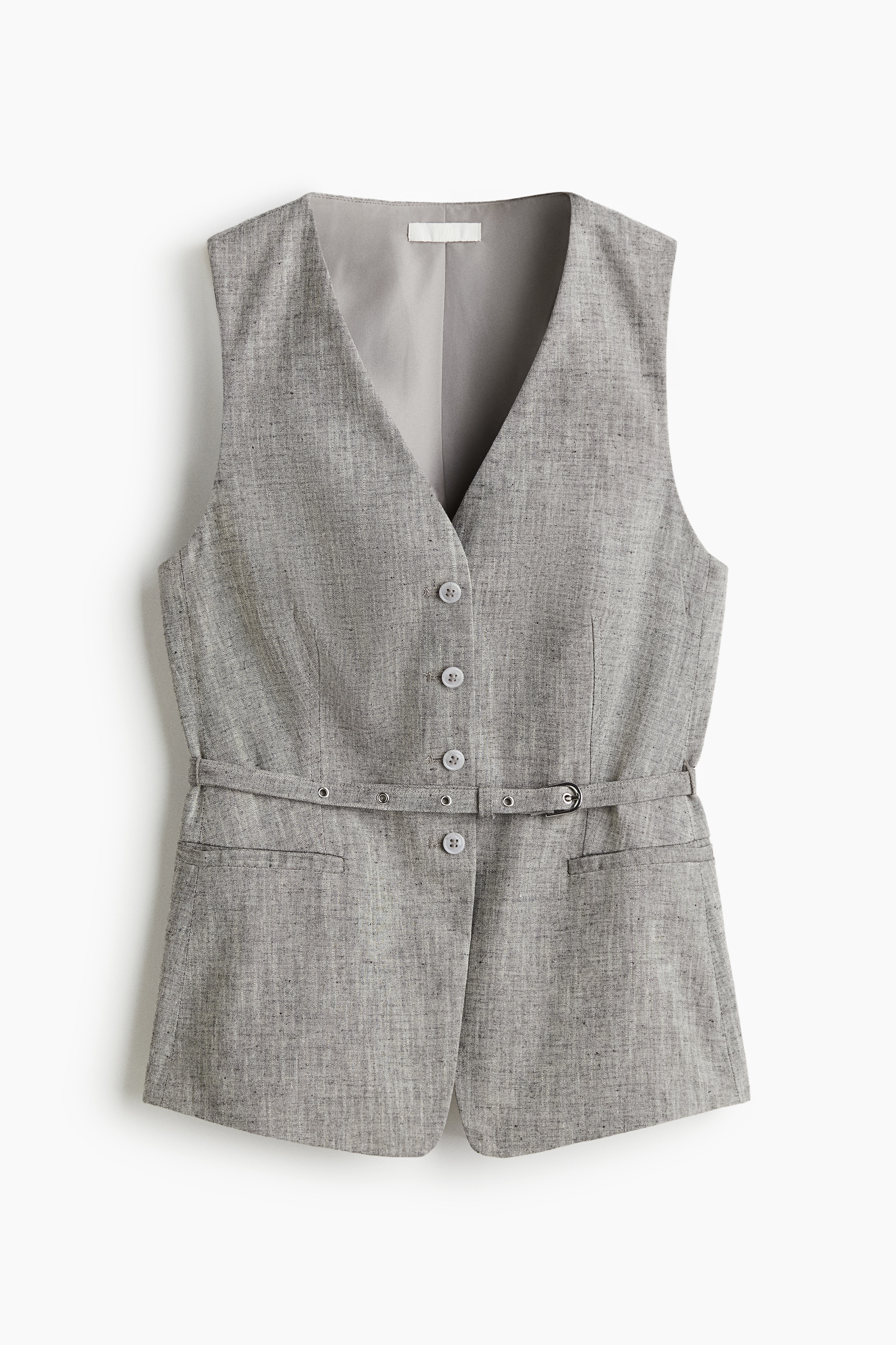 Prsluk od mešavine lana sa kaišem - Sivi lapor