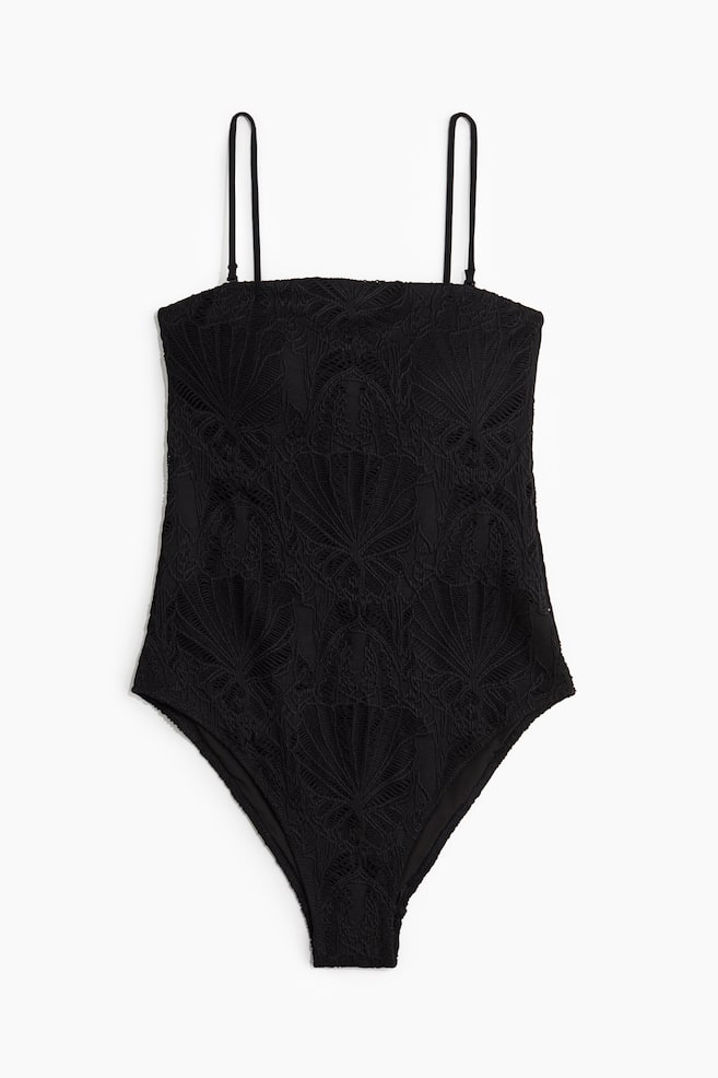 Padded-cup bandeau swimsuit - Black - 1