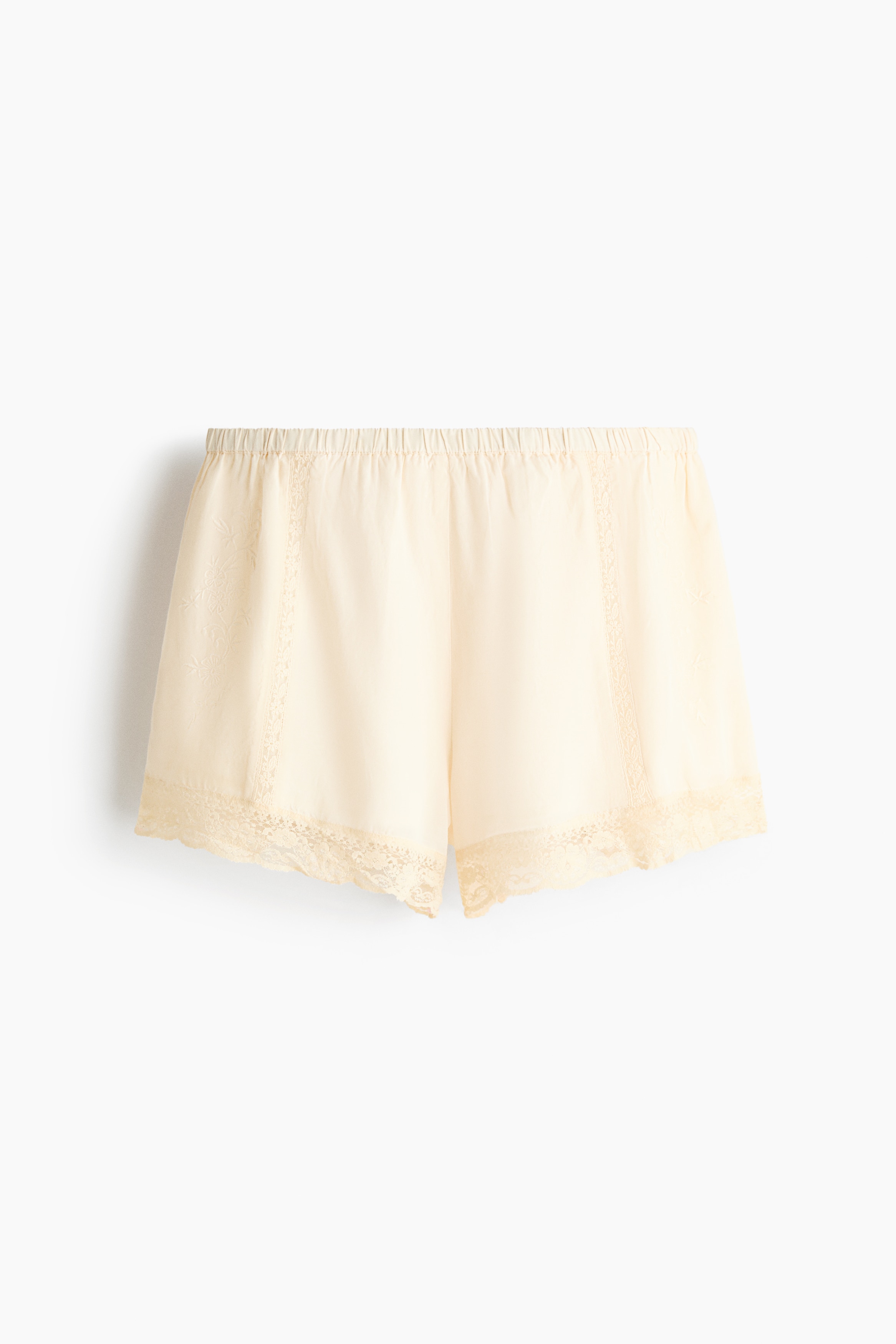 Brodert shorts i viskosemiks-Cream