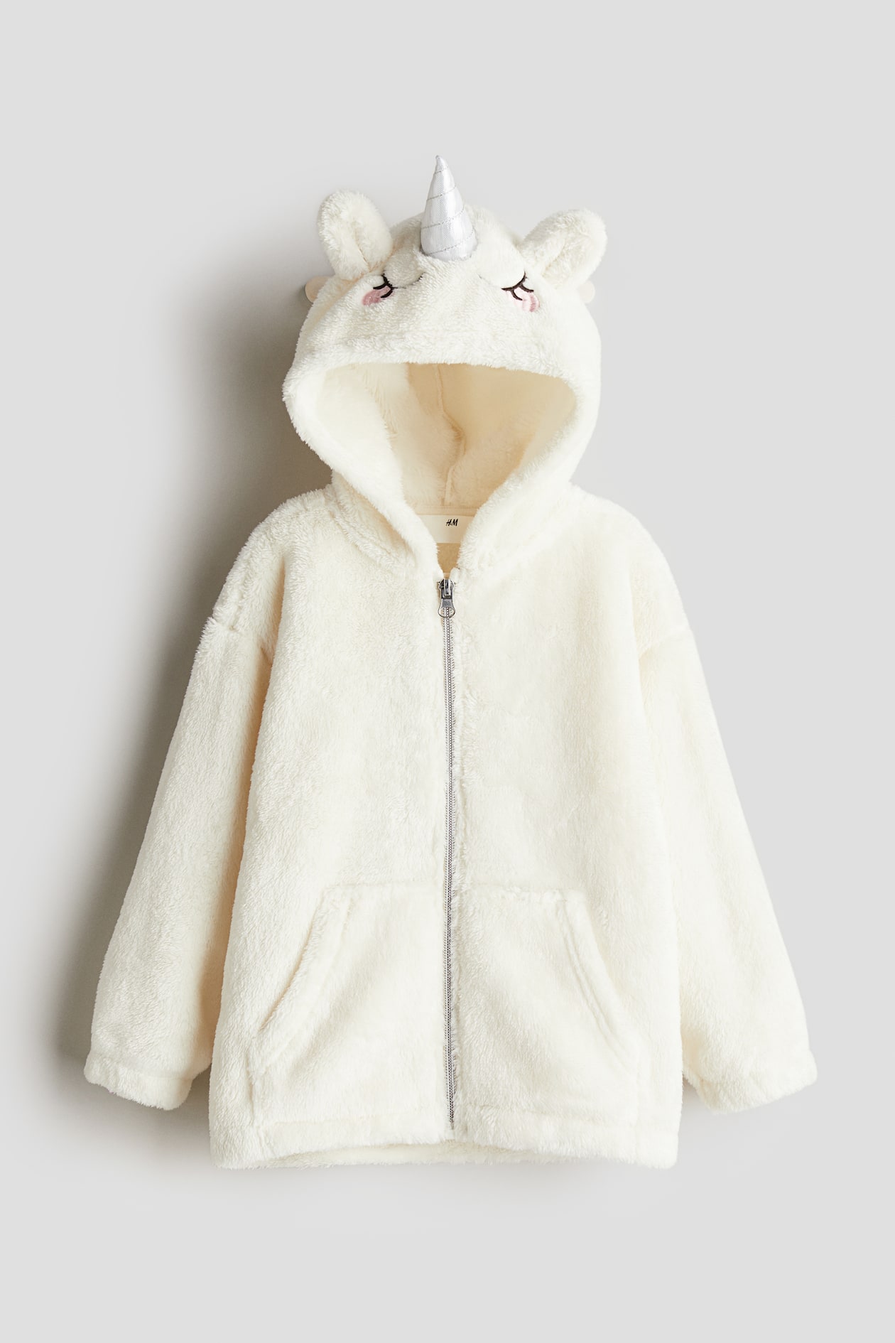 Chaqueta de peluche con capucha y cremallera Blanco natural