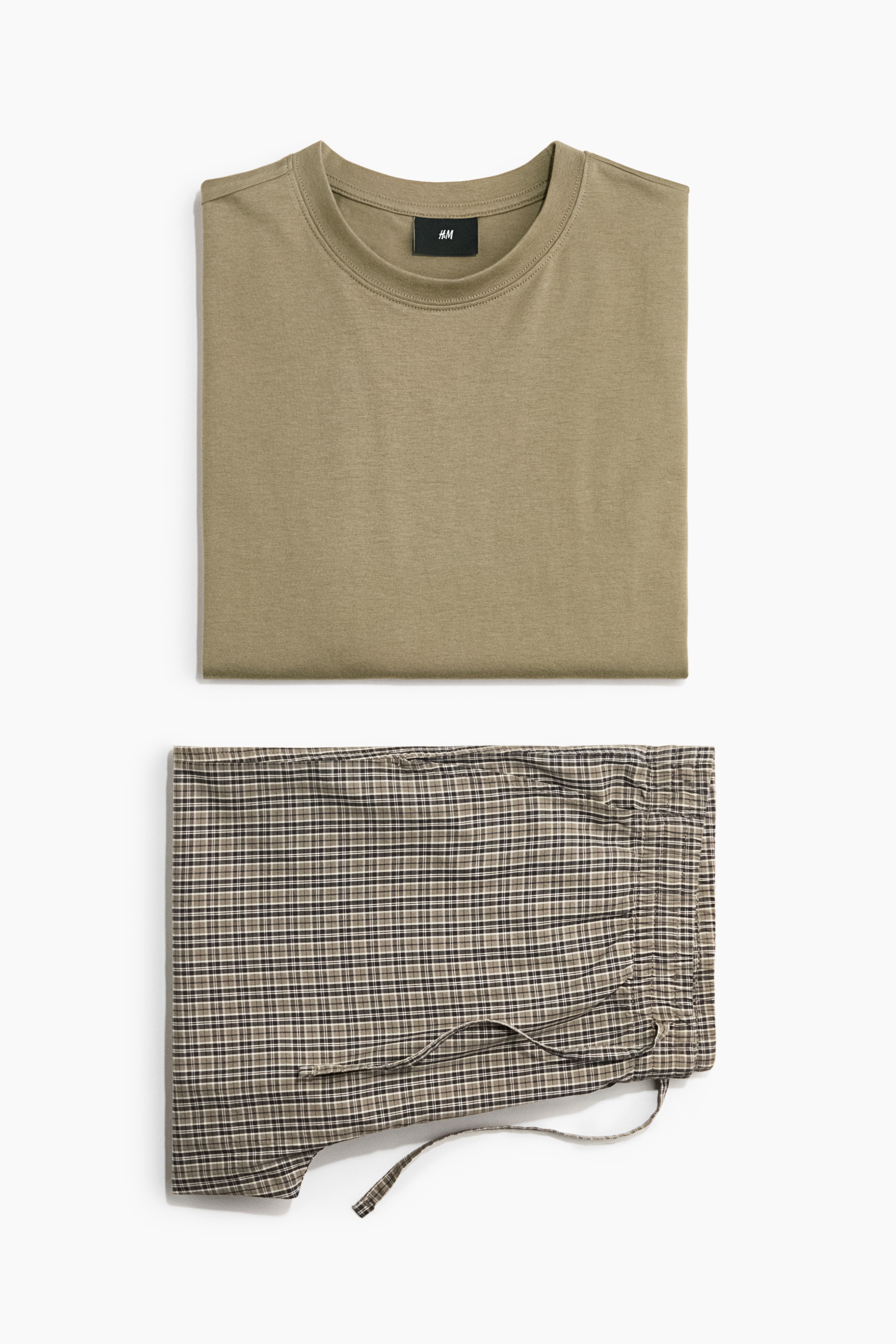 Pijama de dos piezas - Verde caqui/Cuadros/Blanco