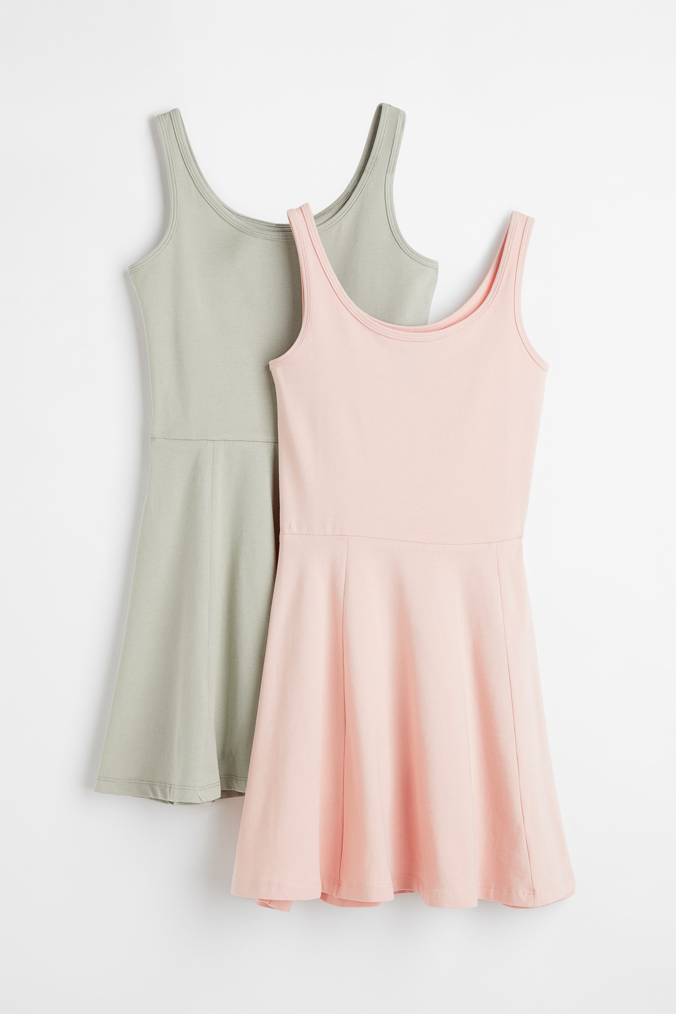 View larger image: 2-pack jersey dresses - Powder pink/Light khaki green - Kids | H&M 1