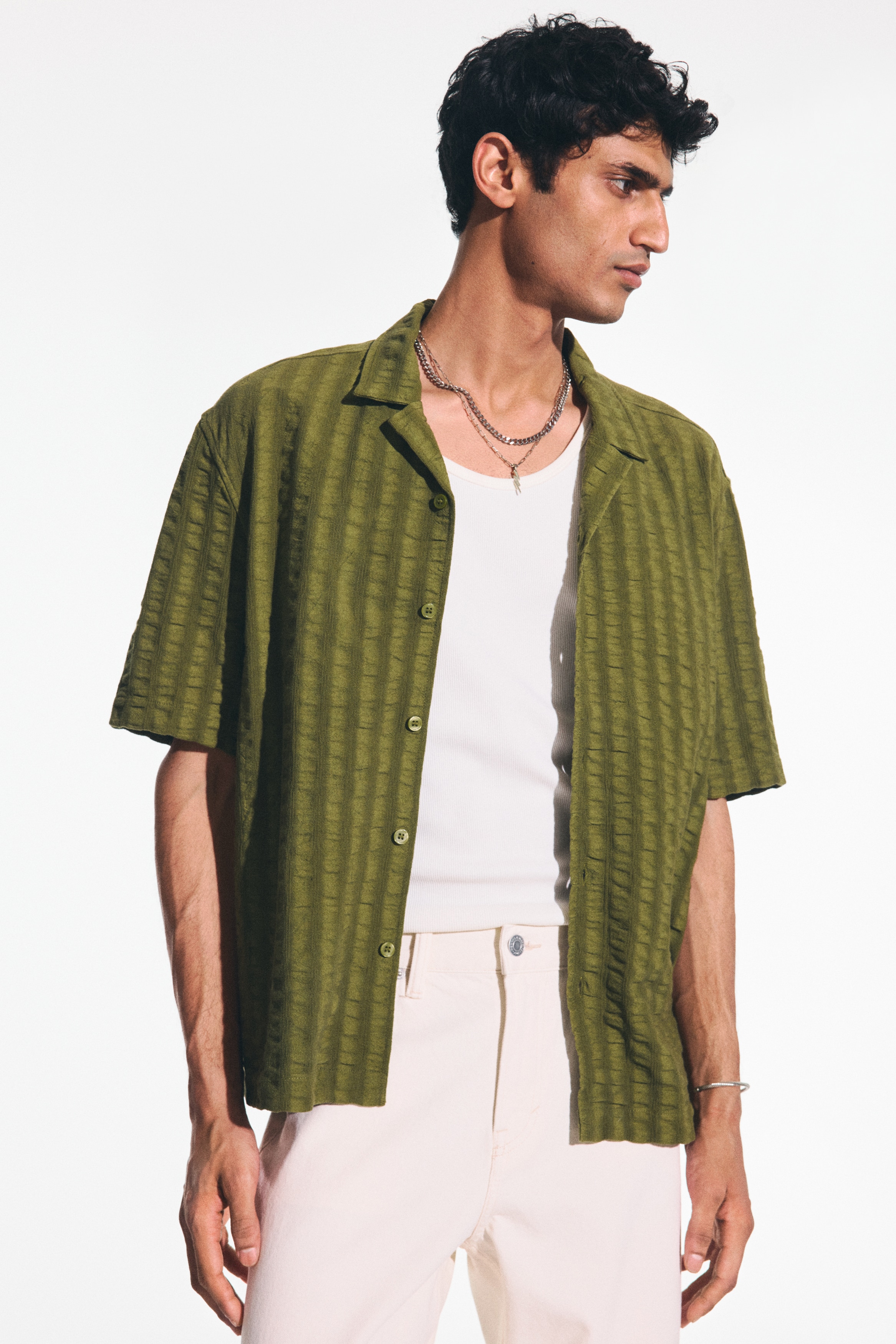 Relaxed Fit Textured resort shirt - Dark brown