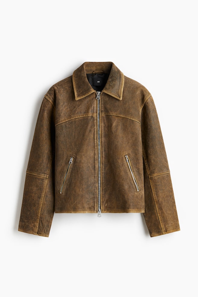 Bikerjacke aus Leder - Braun - 1