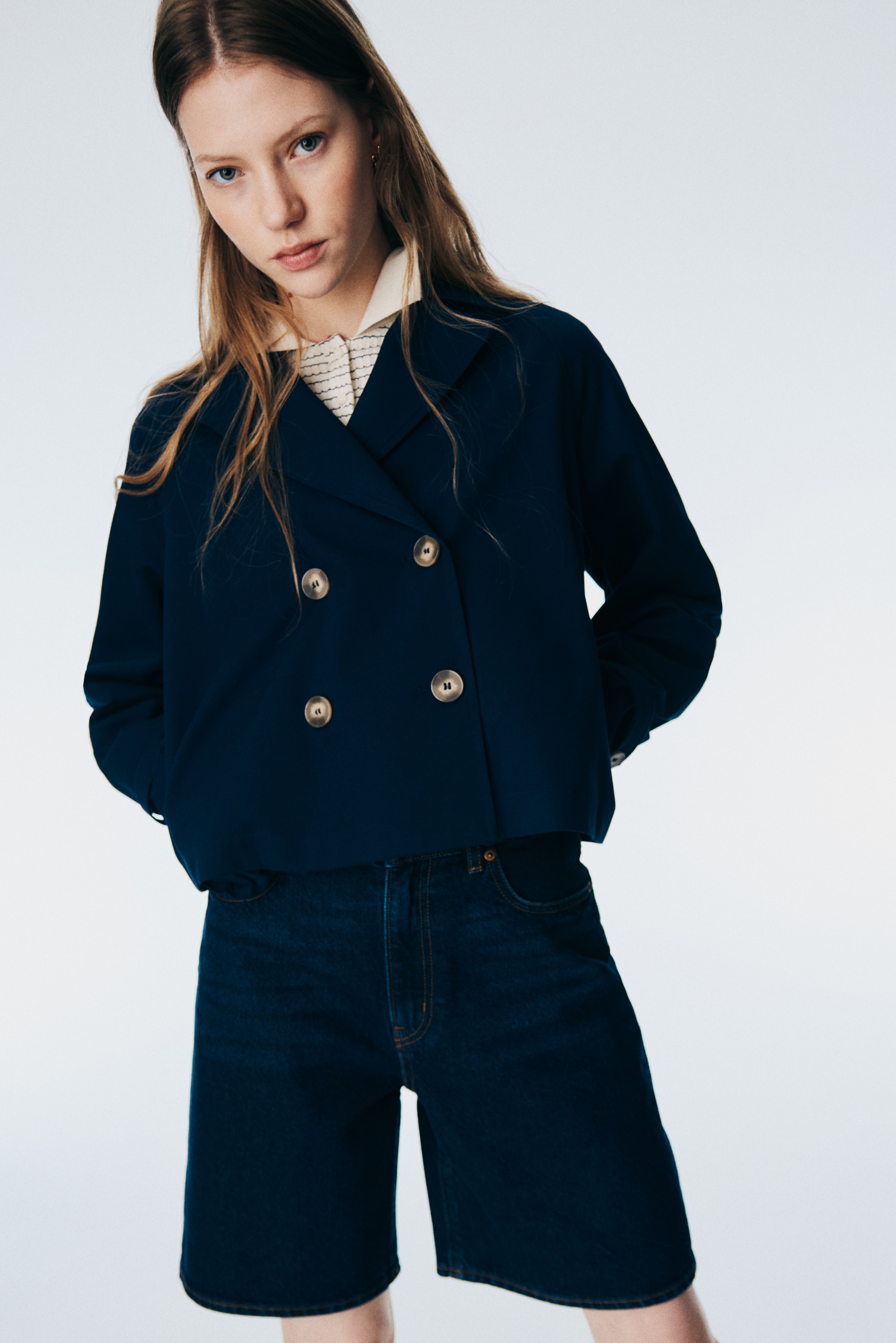 Women's Navy blue Short Trench Coat | H&M US
