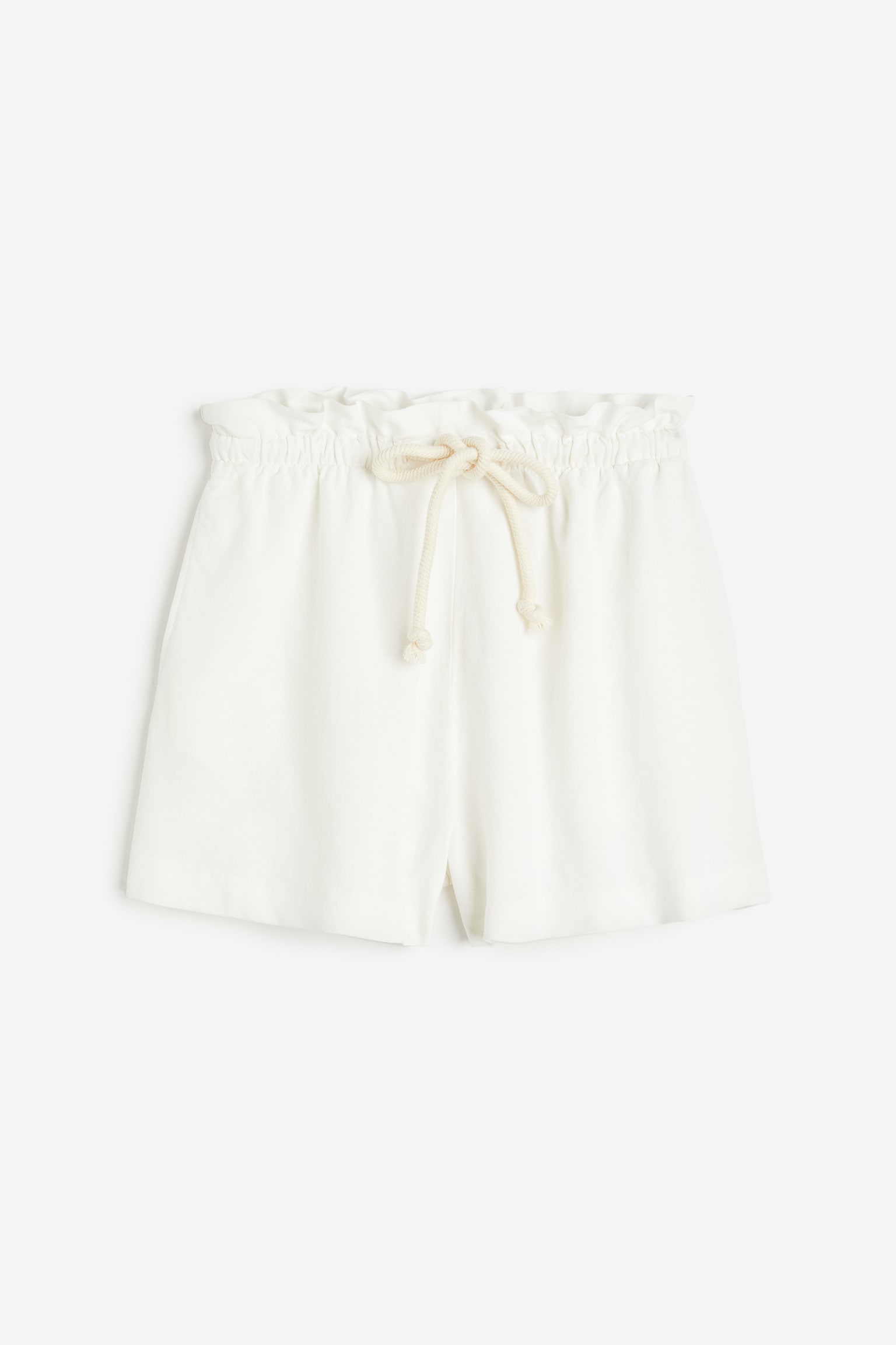 Linen-blend paper bag shorts - White/Beige - 1