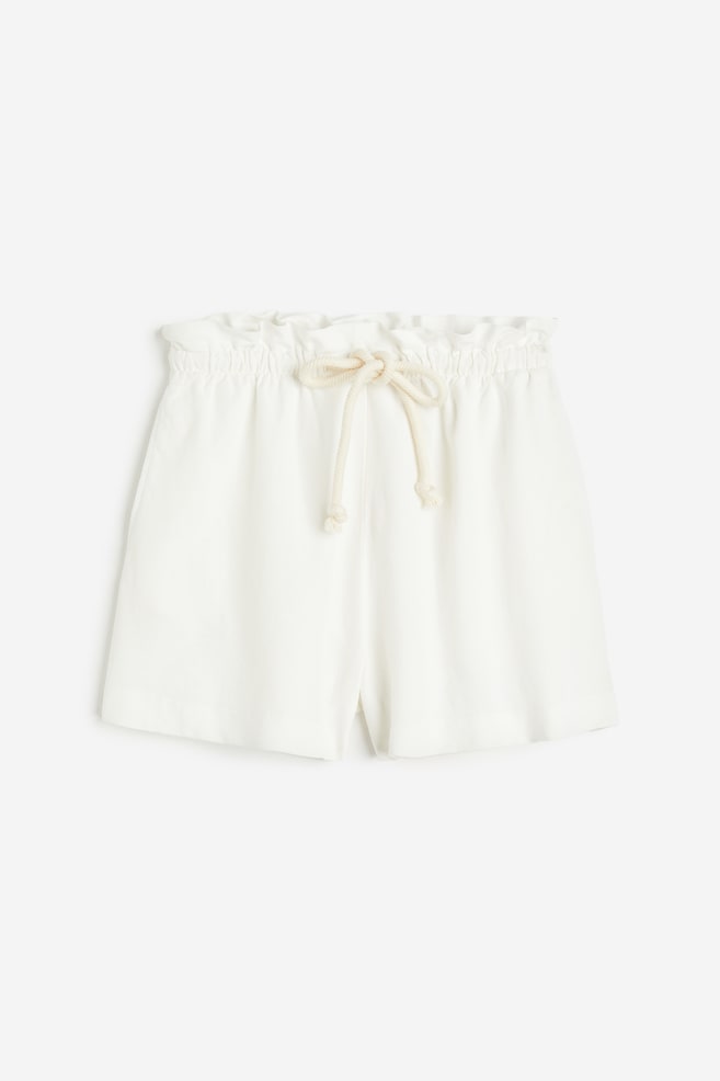 Linen-blend paper bag shorts - White/Beige - 2
