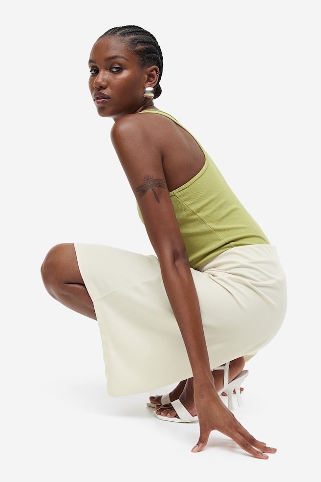 Asymmetric skirt - Cream/Black/Green/Dark beige - 3