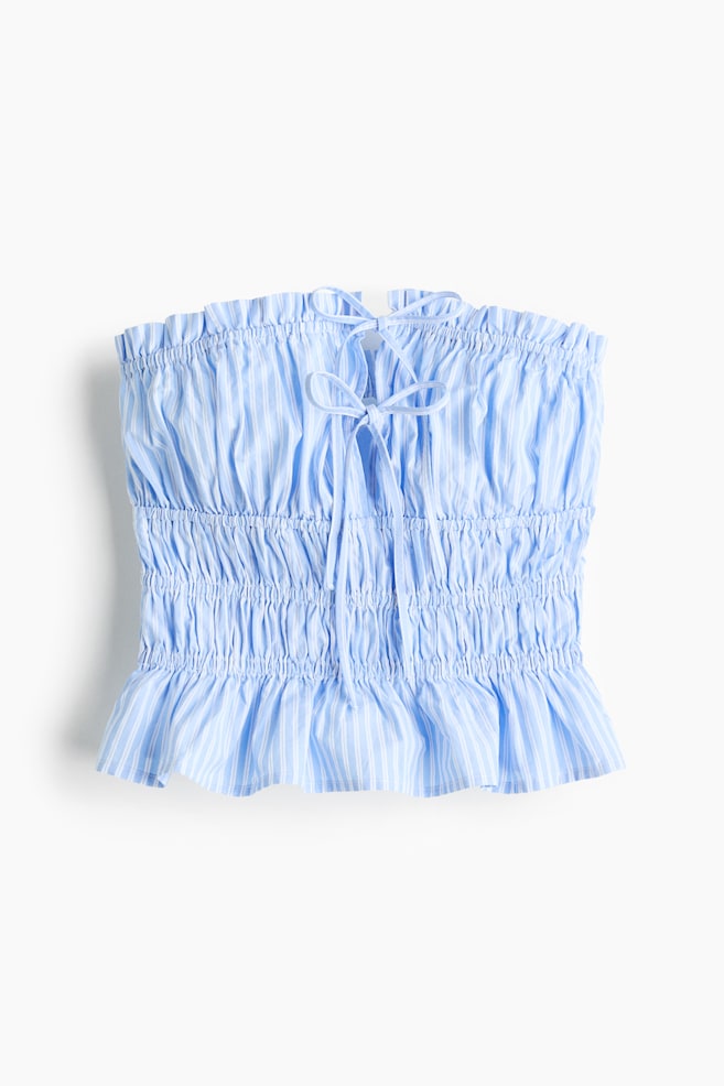 Drawstring-Detail Cotton Bandeau Top - Light blue/striped - 1