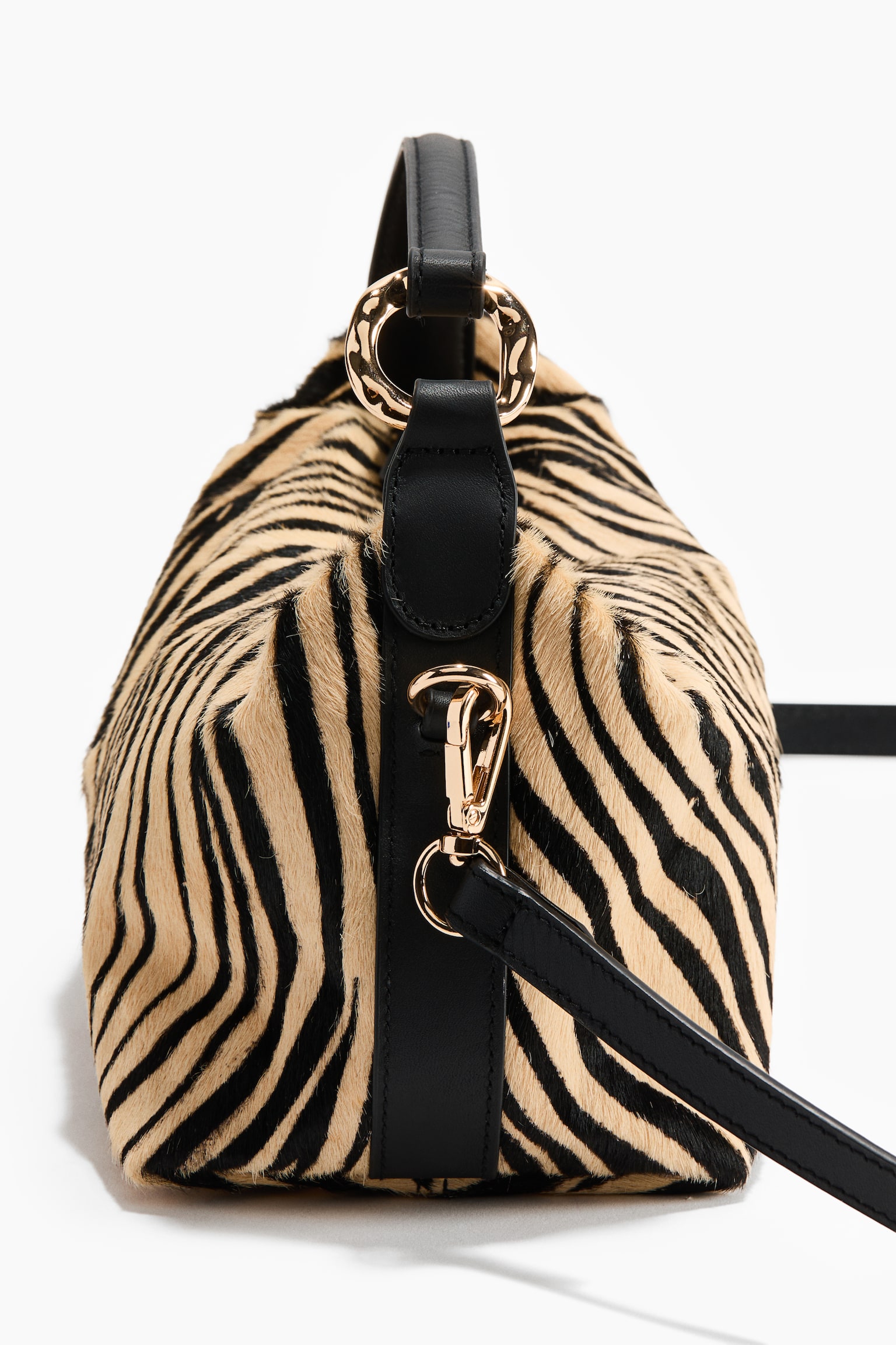Leather crossbody bag - Black/Faux zebra - 3