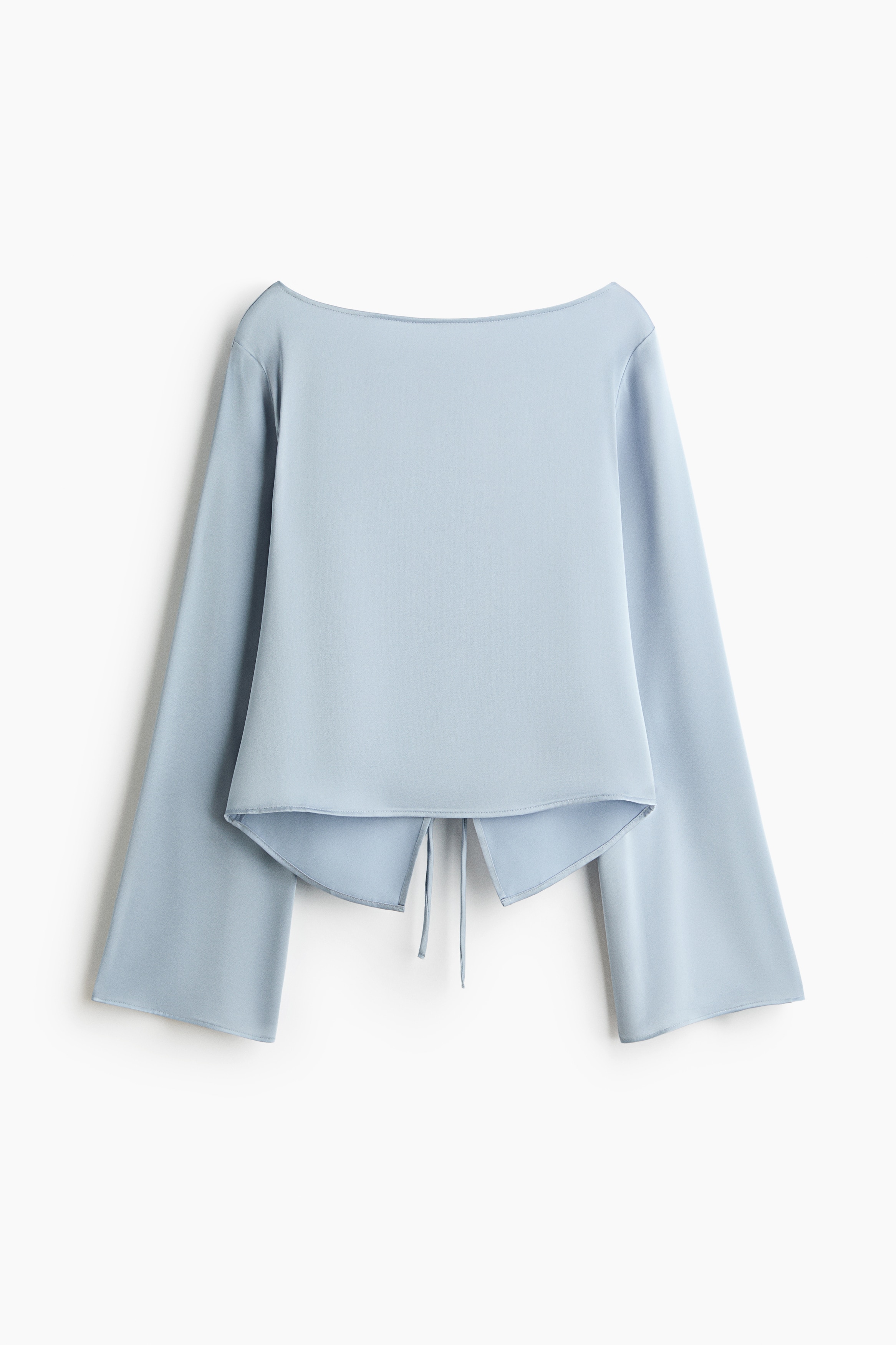 Tie-back boat-neck blouse - Light dusty blue/Cream