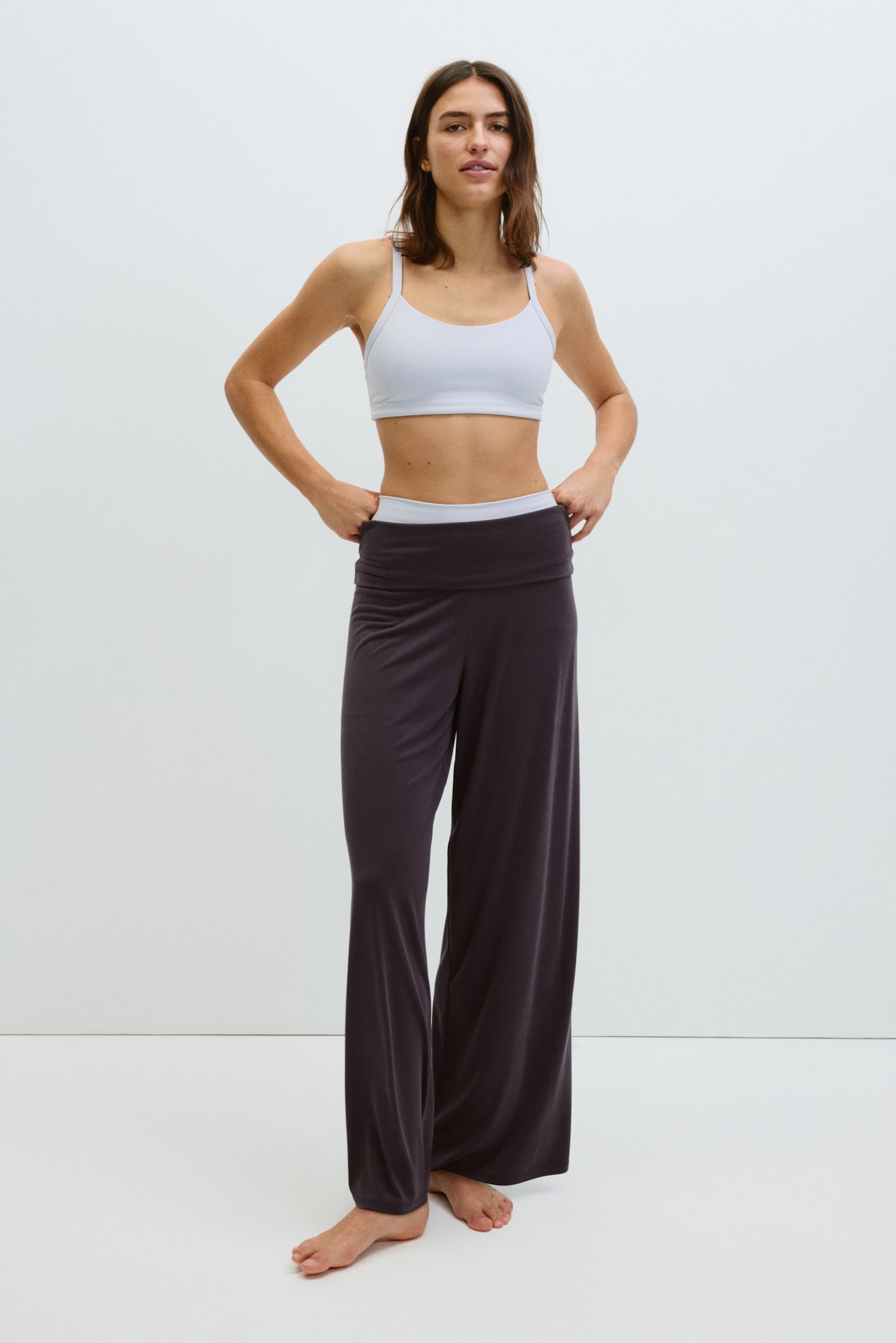 Foldover-waist sports trousers-Plum - 1