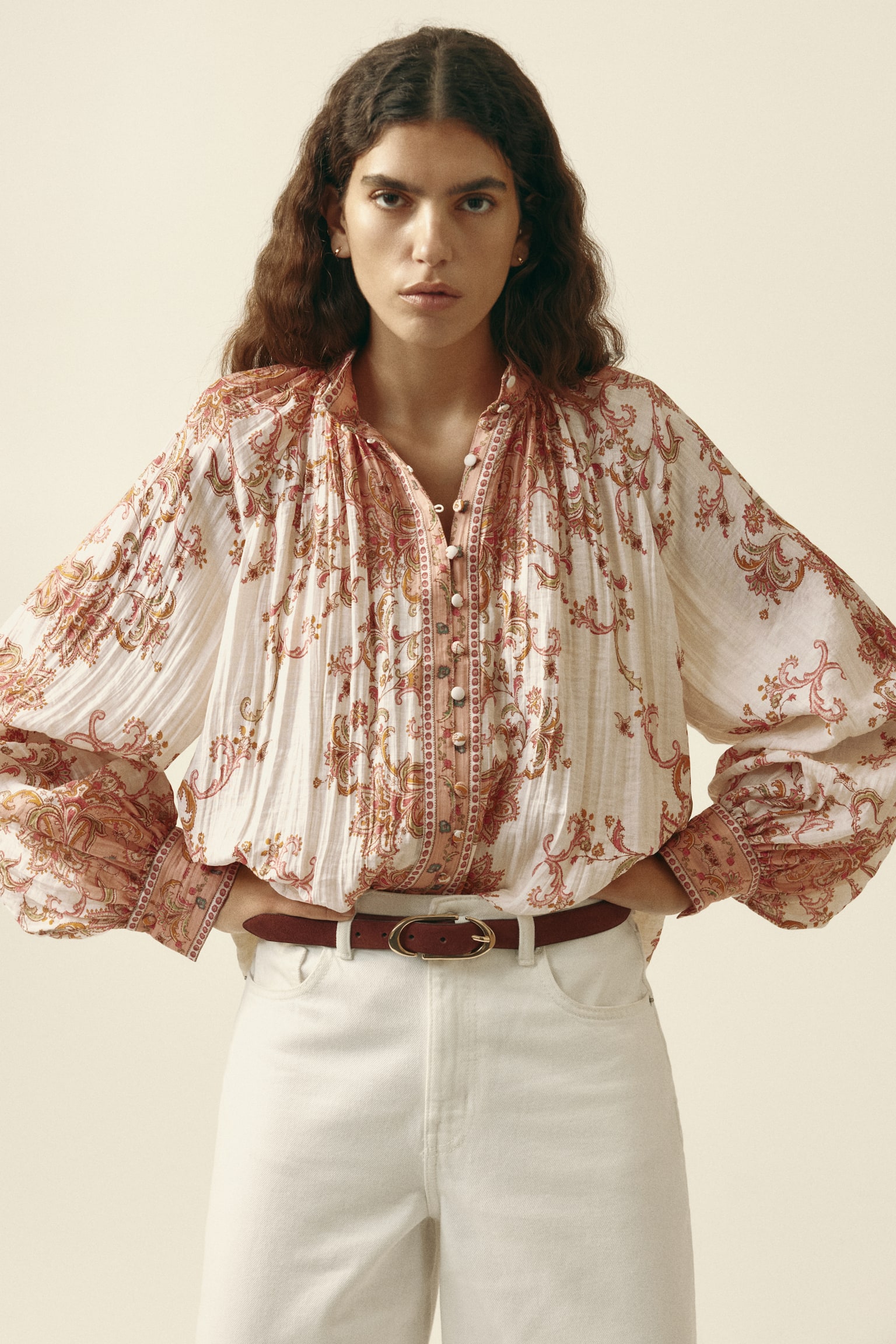 Crinkled blouse - Pink/Paisley pattern - 1