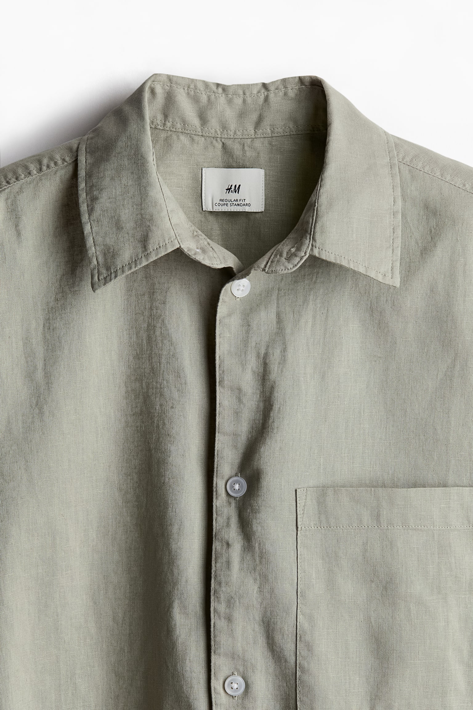 Regular Fit Short-sleeved linen-blend shirt - Sage green/White/Light blue/Black/Beige - 3