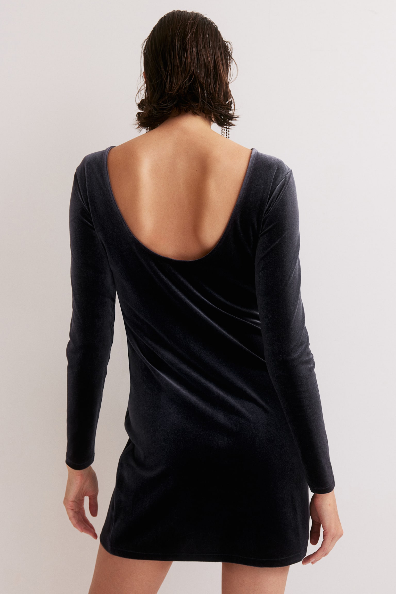 MAMA Deep-back velour dress - Navy blue/Dark red/Black - 5