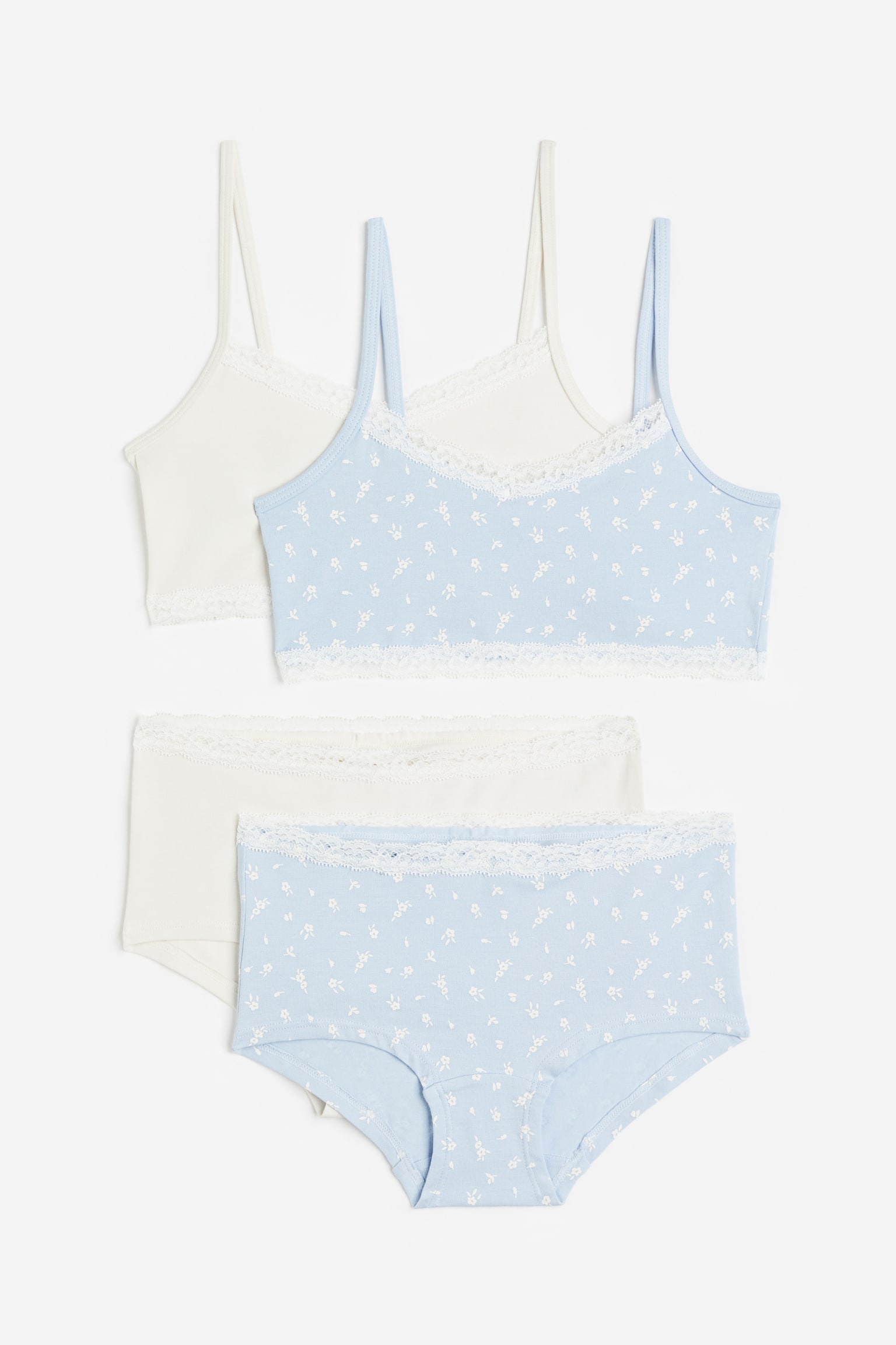 2-piece cotton jersey set - Light blue/White/Natural white/Hearts/Dusty green/Floral - 1