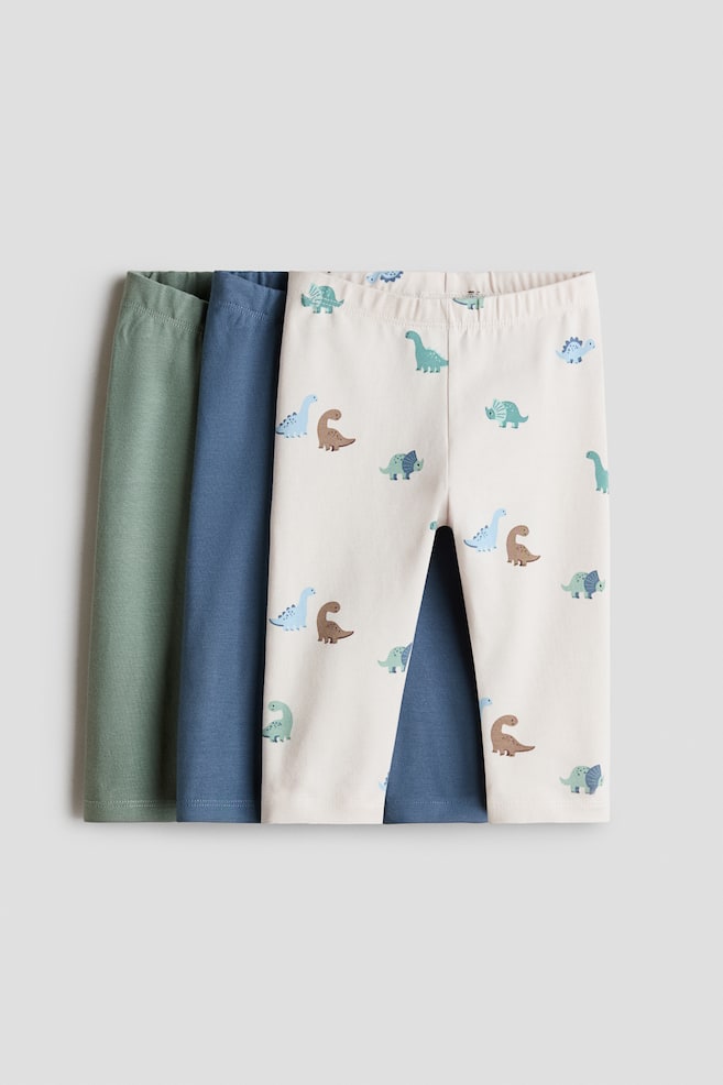 3er-Pack Baumwollleggings - Mattblau/Dinosaurier - 1