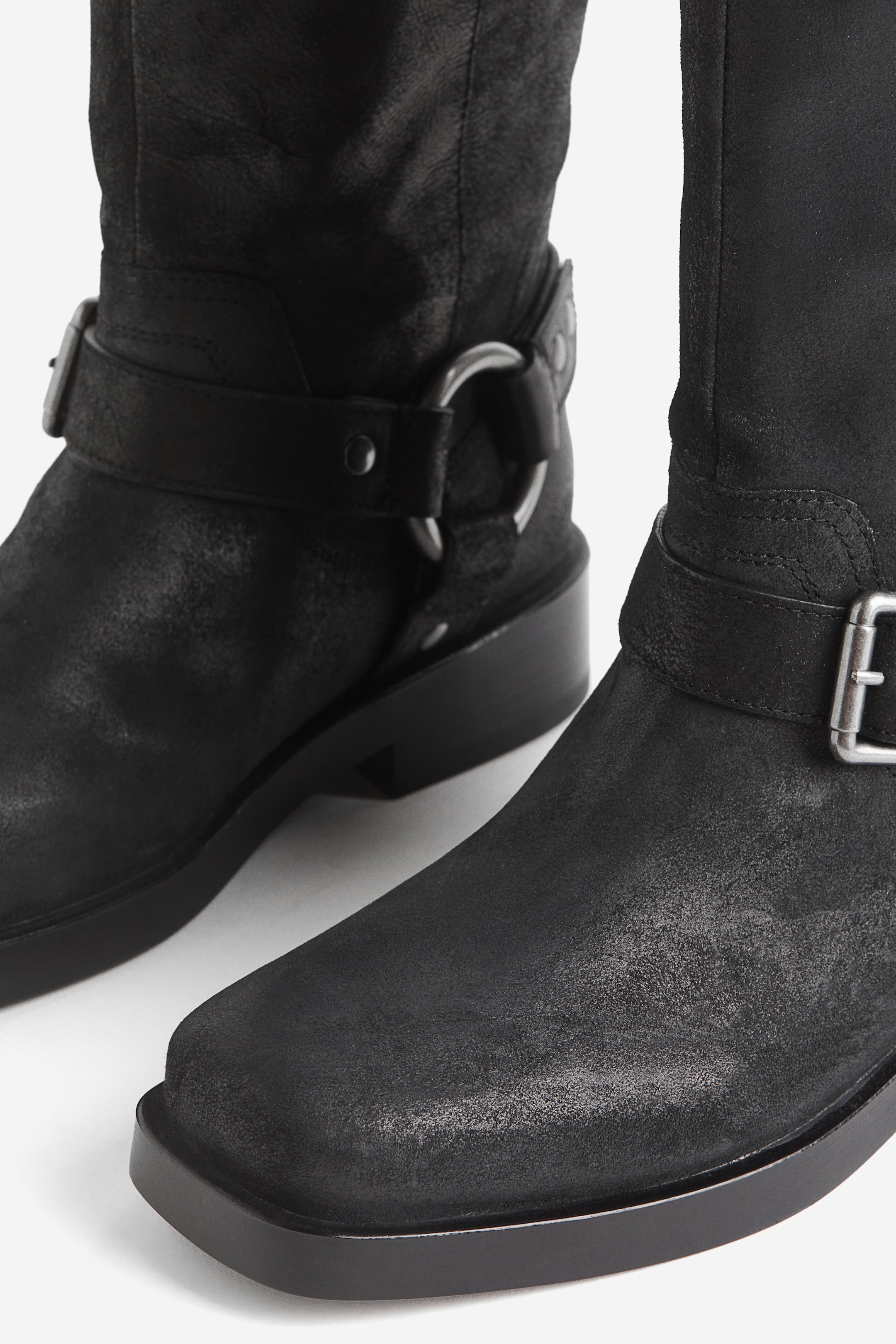 Suede biker boots - Low heel - Black - Ladies | H&M GB